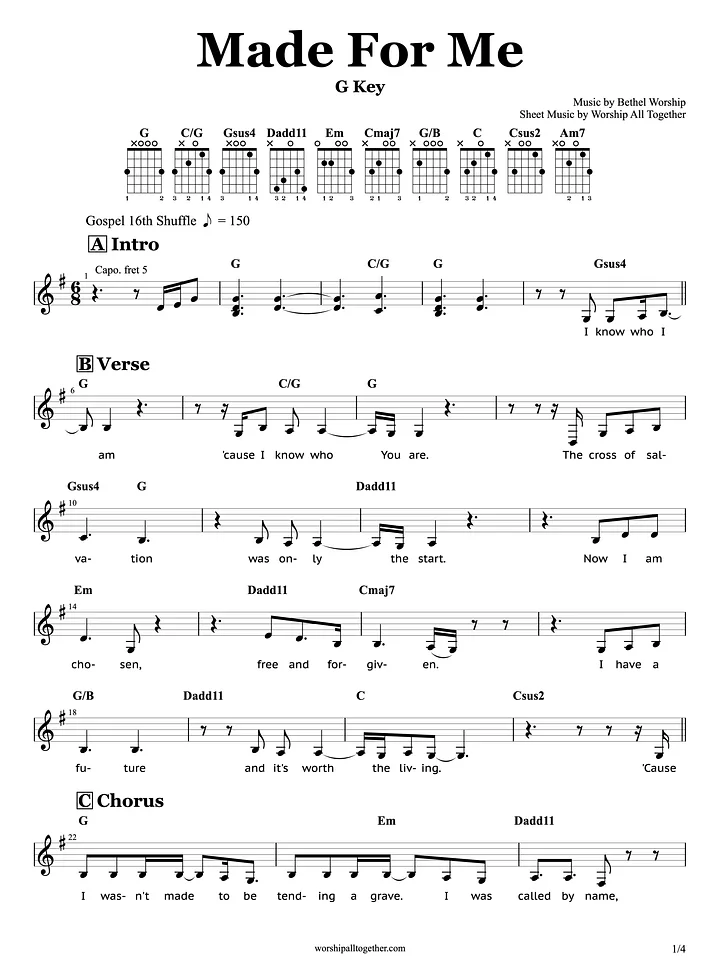 Made For More - Josh Baldwin (Bathel Churdch) | Guitar Chords + Sheet Music Tutorial product image (1)