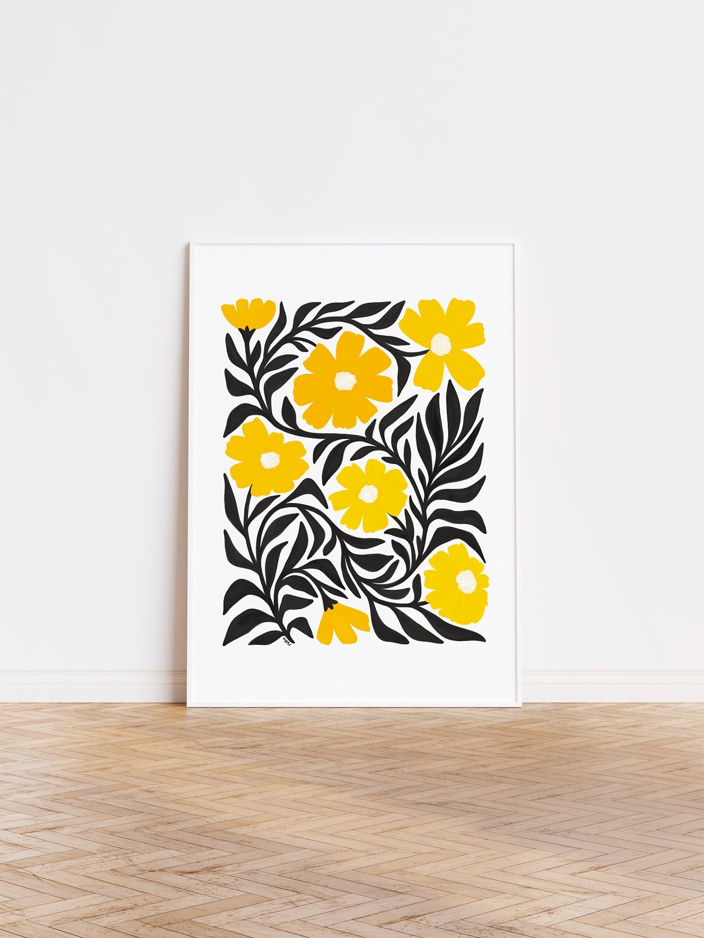 Black & Yellow Cosmos Flowers Art product image (1)