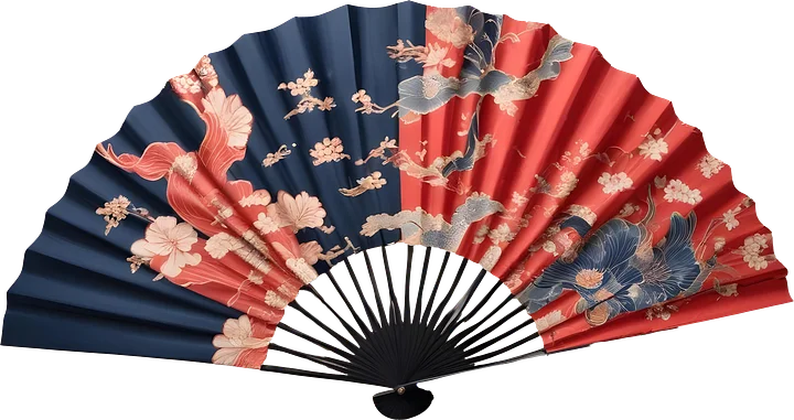 Chinese Decorative Fan – Red and Blue Harmony PNG product image (1)
