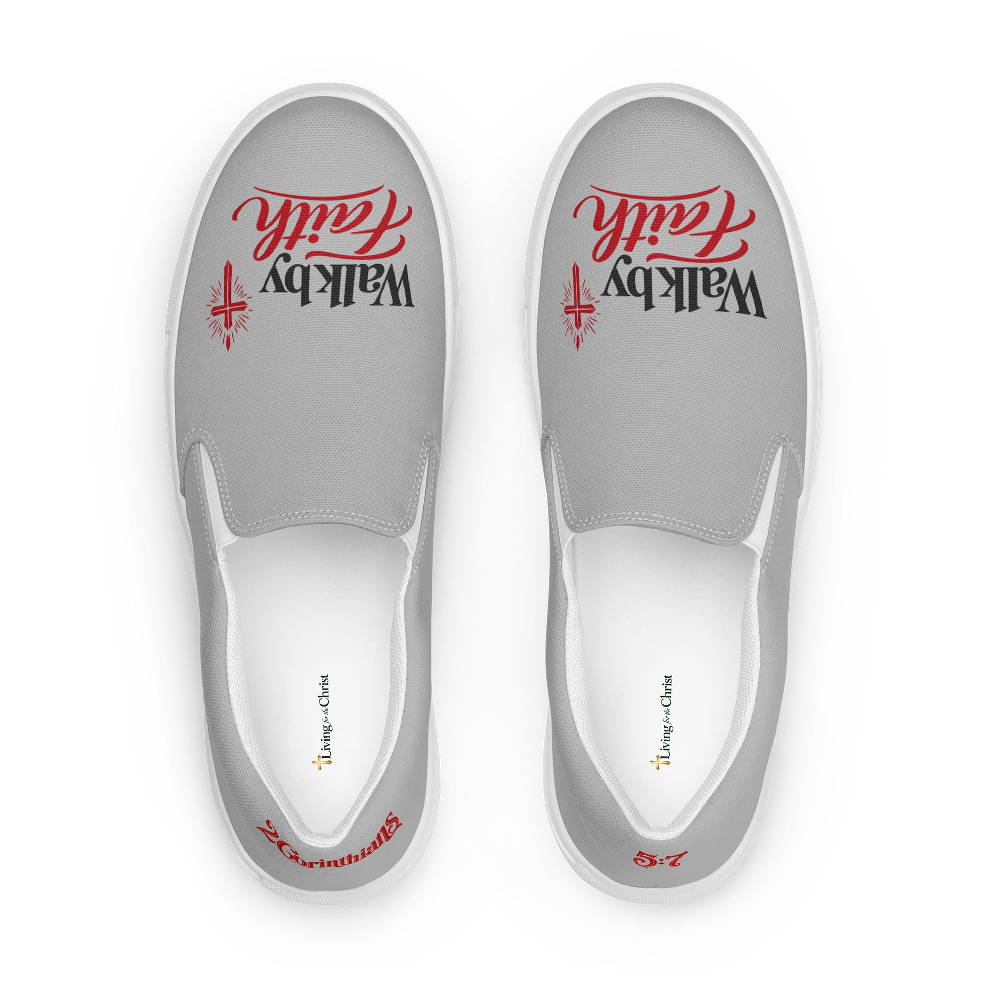 Walk by Faith Men’s Slip-On Canvas Shoes – Gray & Red product image (1)