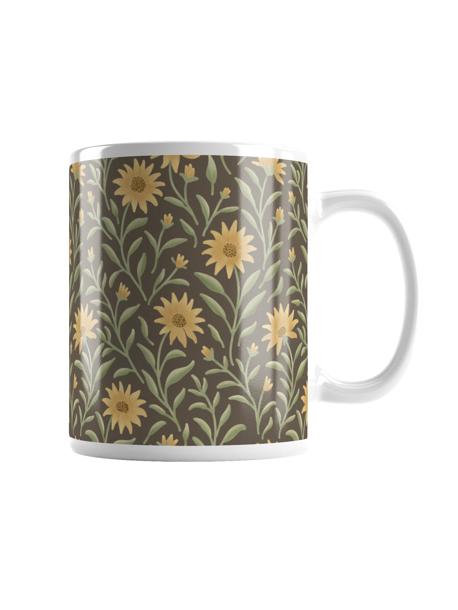 Golden field white glossy mug. Elegant floral botanical design on dark background product image (2)