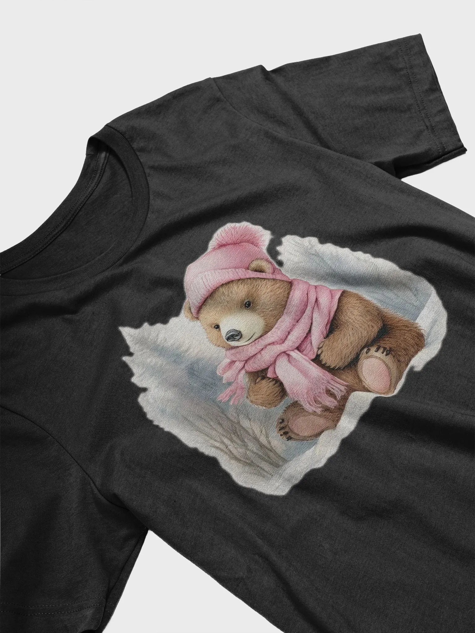 Adorable cute bear wearing a pink hat and scarf Supersoft T-Shirt product image (3)