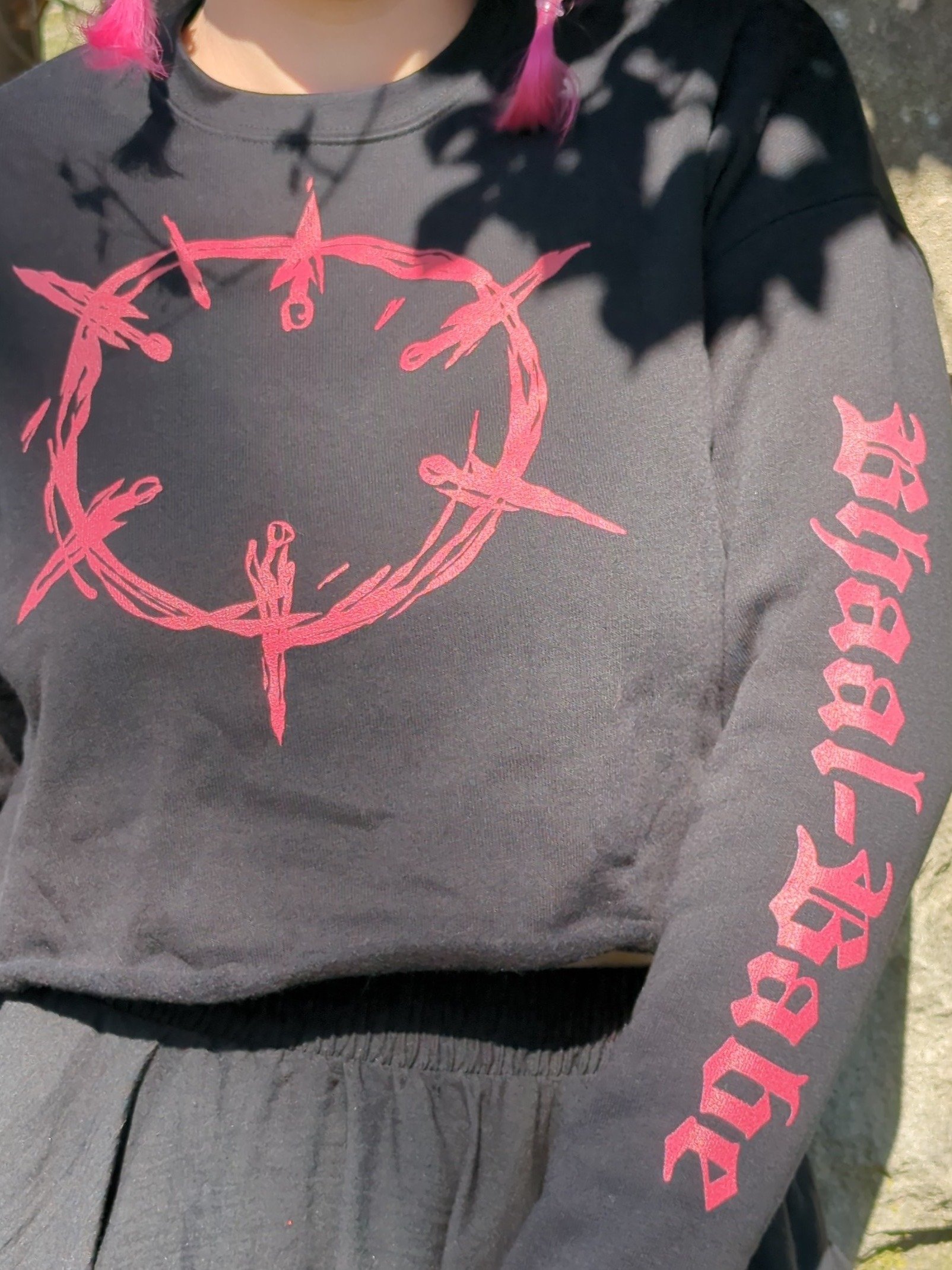 Bhaal-Babe Black Sacrifice Fleece Crop Top Sweatshirt product image (2)