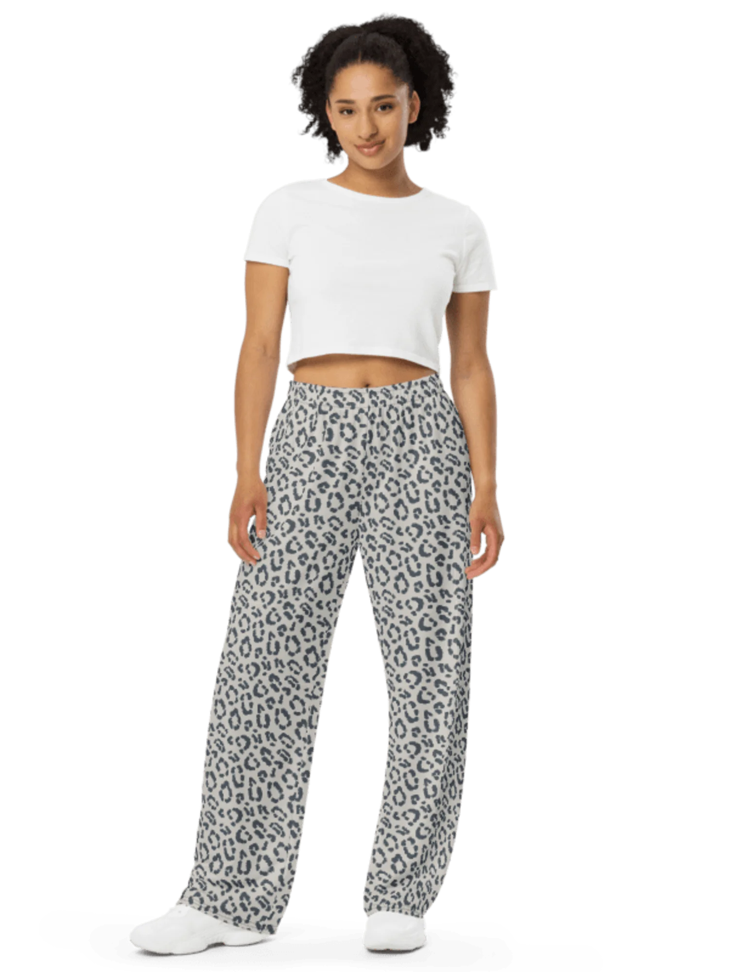 Bold Gray Leopard Print Unisex Wide-Leg Pants product image (3)