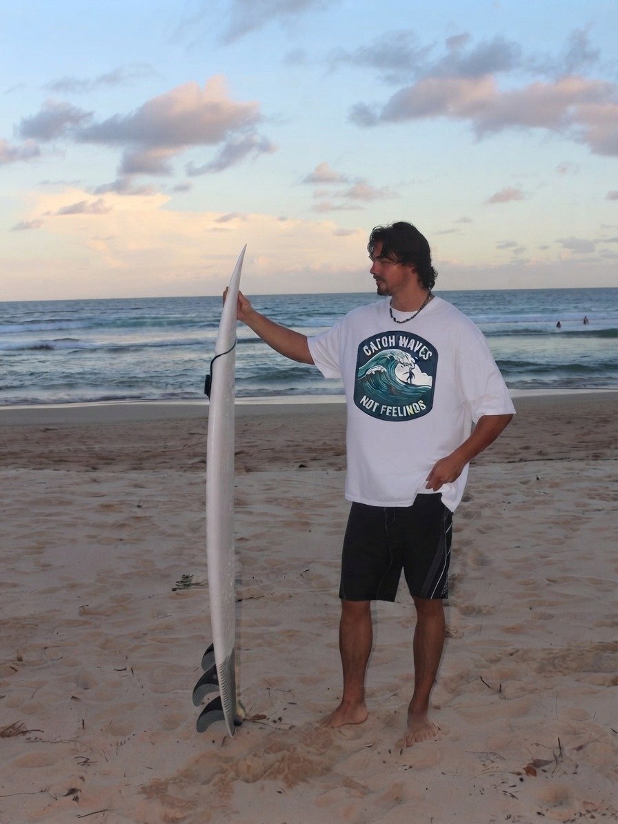 Catch Waves Not Feelings T-Shirt – Funny Surf Graphic Tee product image (2)