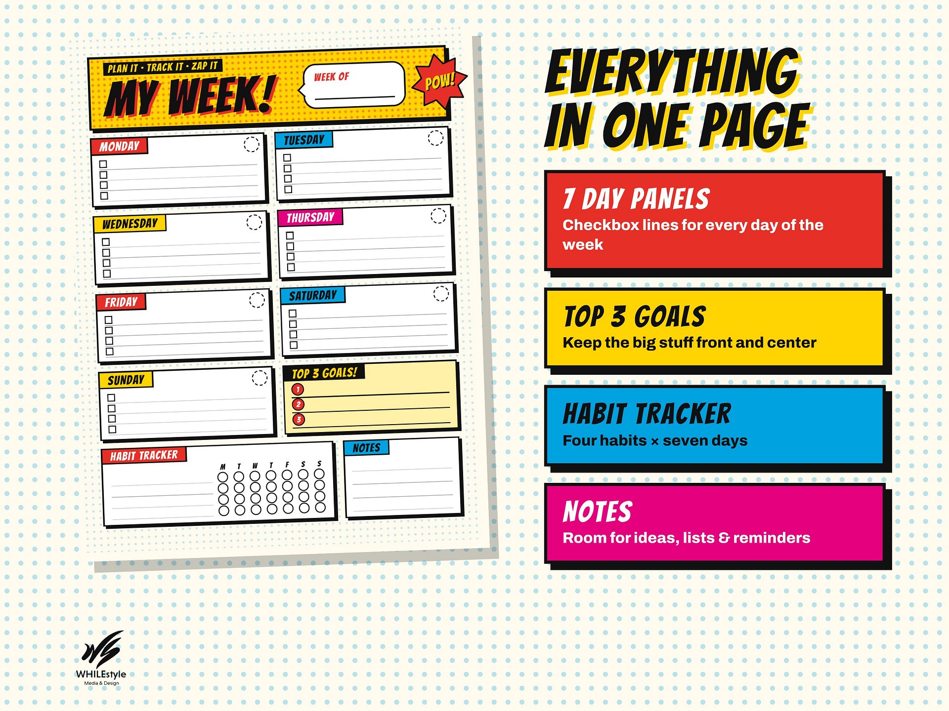 Printable Weekly Planner | Pop Art Weekly To Do List, Habit Tracker & Goals | Retro Comic Style | Letter Size PDF Instant Download product image (3)
