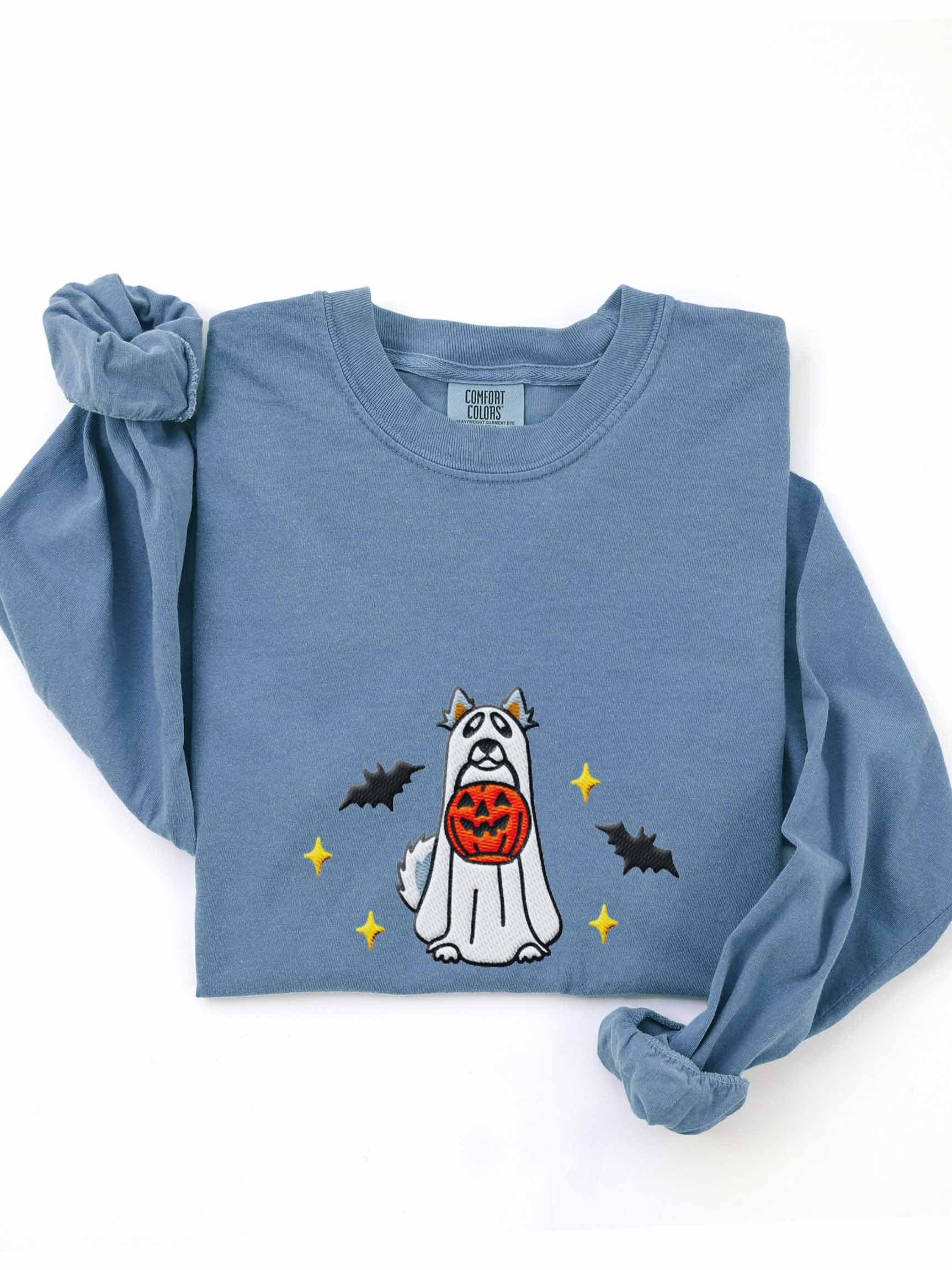 Halloween Alaskan Malamute(Gray & White) Embroidered Long-Sleeve T-Shirt product image (1)