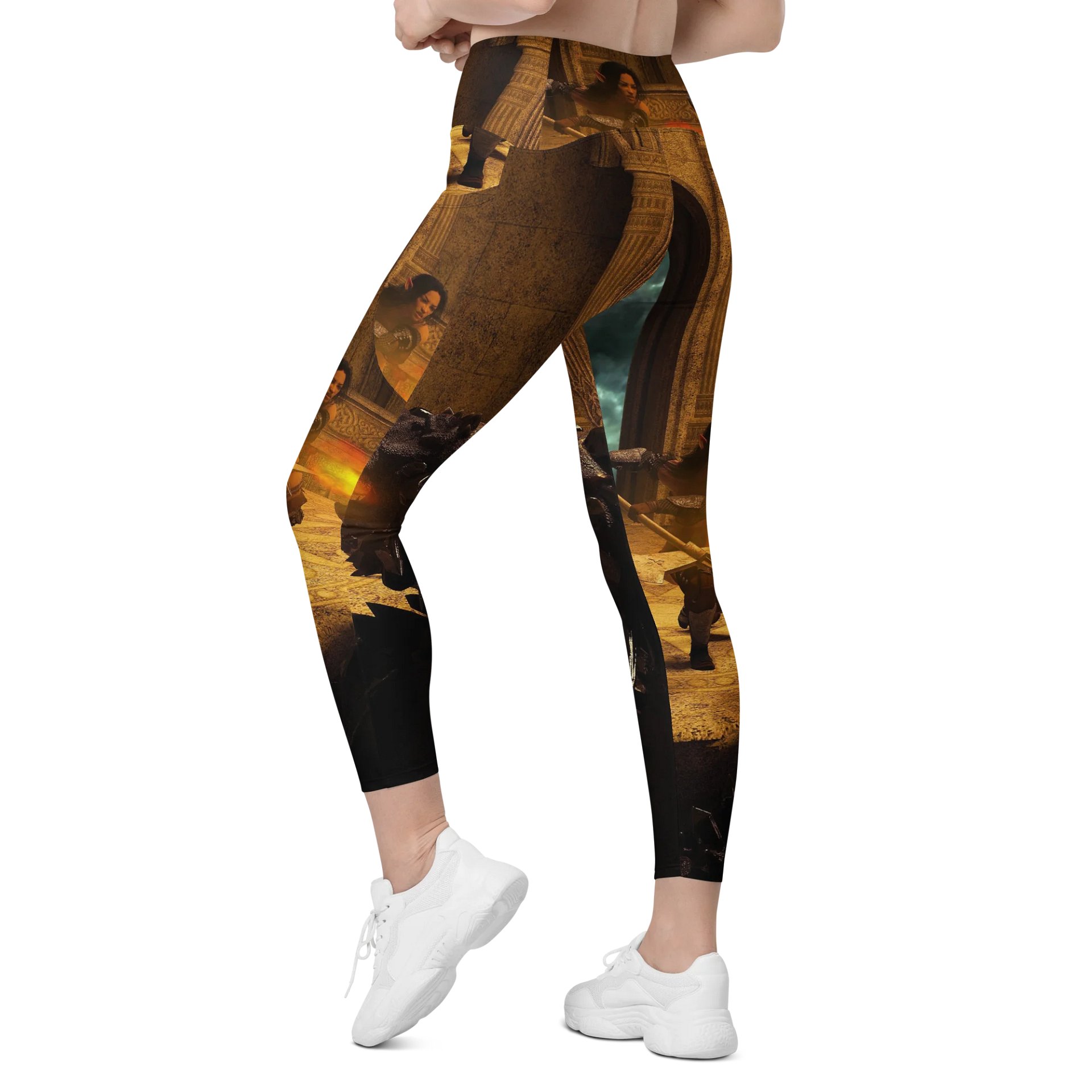'Elven Stories - Warriors Cry Too' Crossover Leggings with Pockets product image (7)