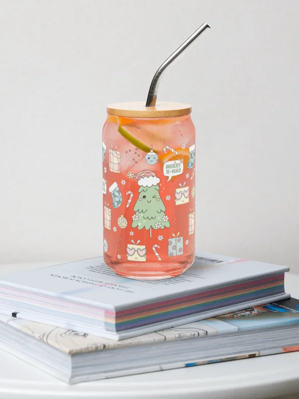 Retro Christmas Tree Glass Can Sipper 16 oz. product image (1)