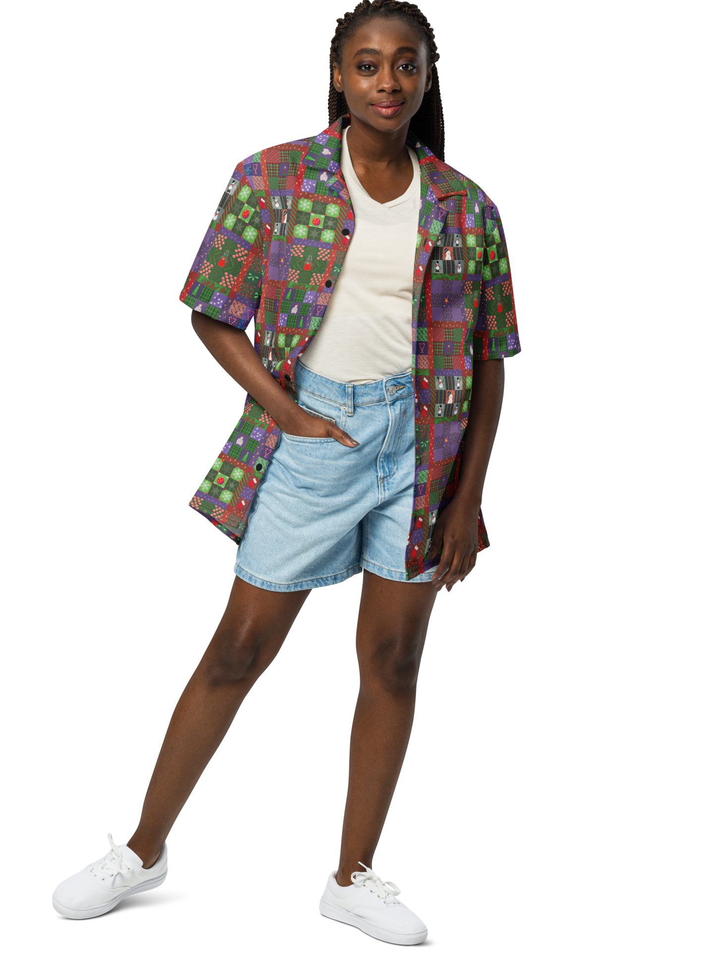 Christmas Patchwork Oversized Button Down Shirt product image (4)