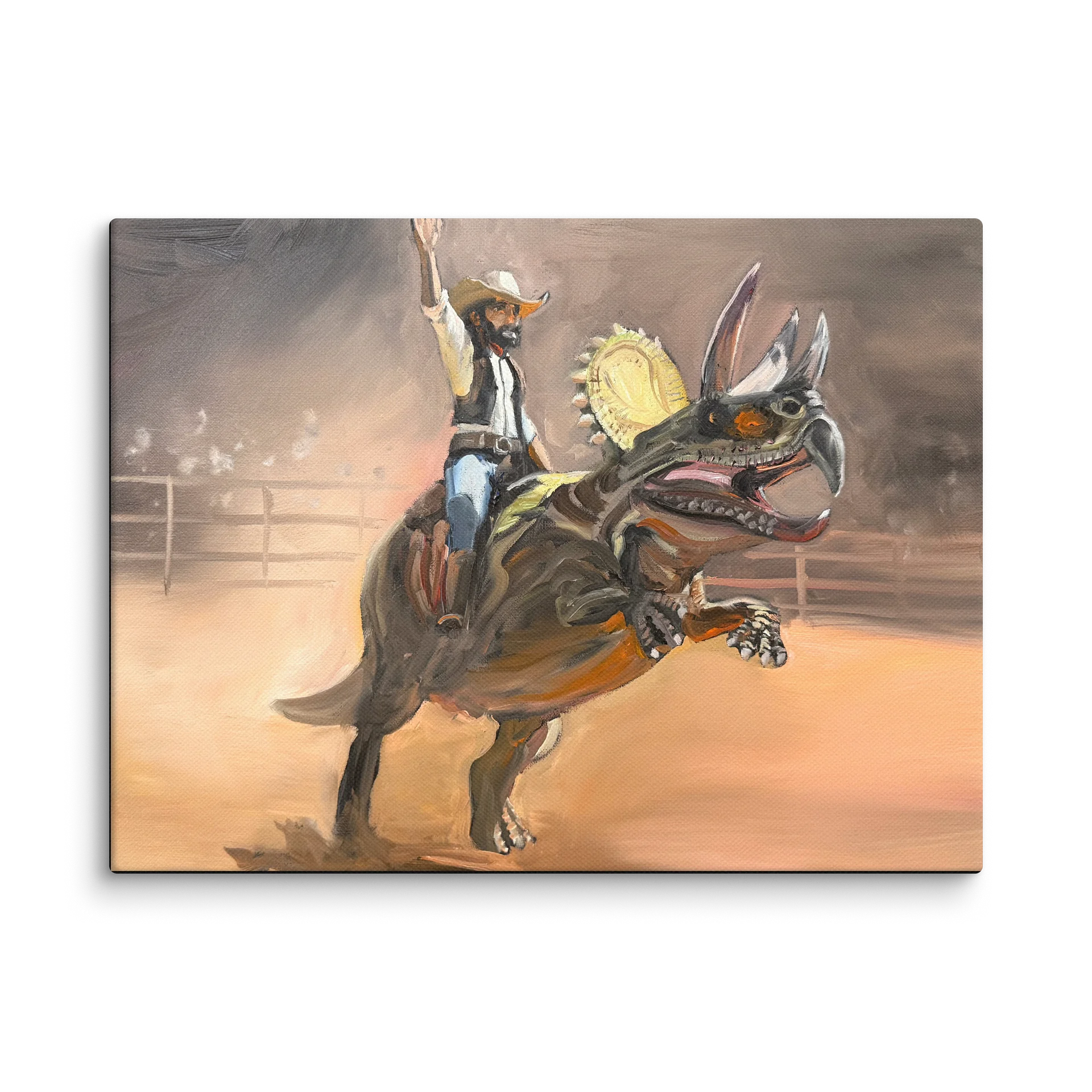 Cowboy riding a triceratops - Printed Giclee Canvas product image (1)