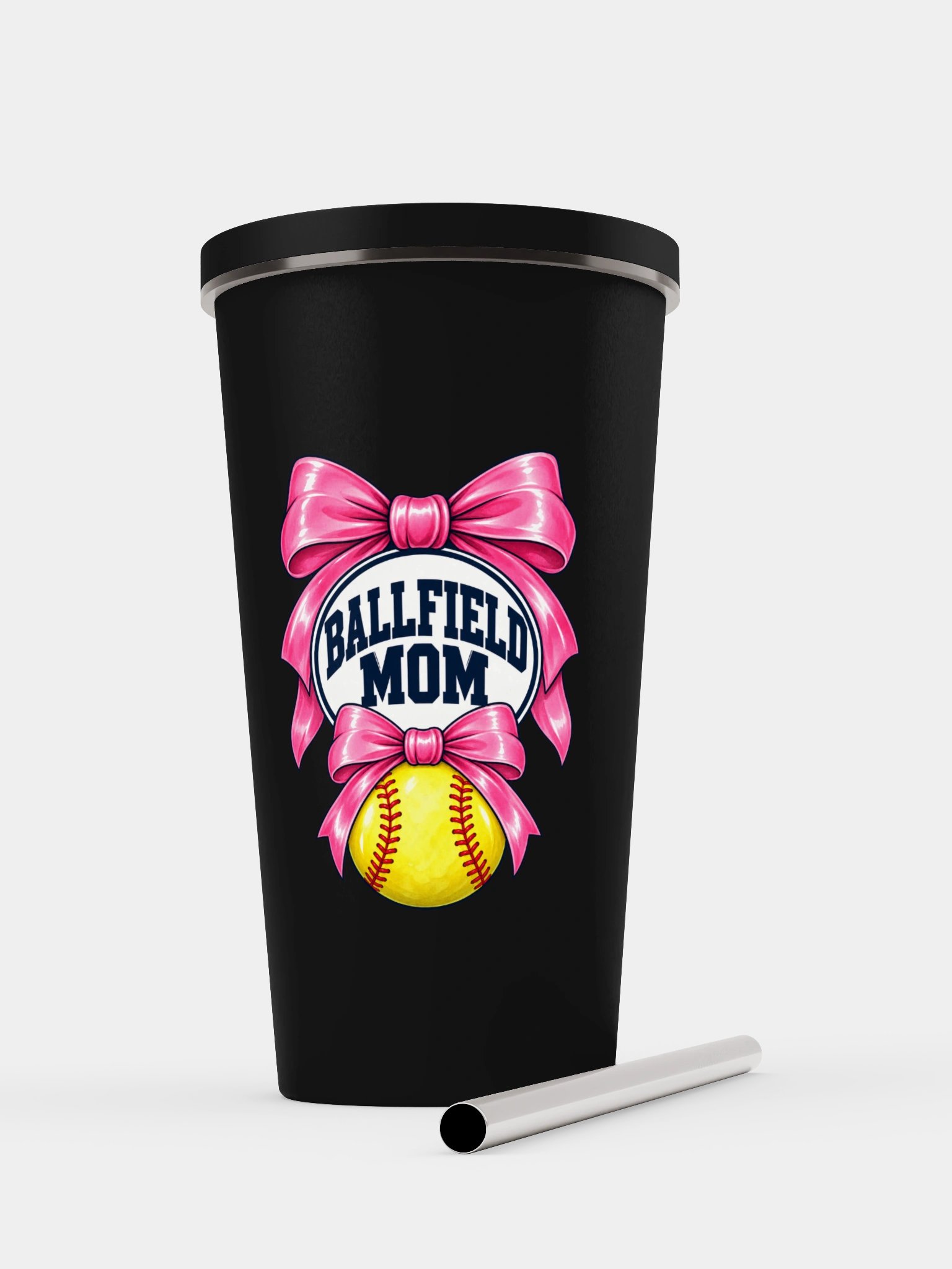 Ballfield Mom Softball Bow Tumbler | Cup with Straw product image (1)