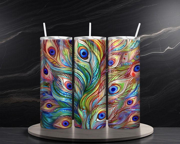 Peacock Feathers 20 oz Skinny Tumbler Sublimation Design Digital Download PNG Instant DIGITAL ONLY, Vintage Peacock Feathers Tumbler Wrap product image (2)
