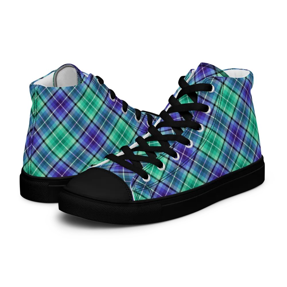 Bright Green and Purple Plaid Men's High Top Shoes product image (8)
