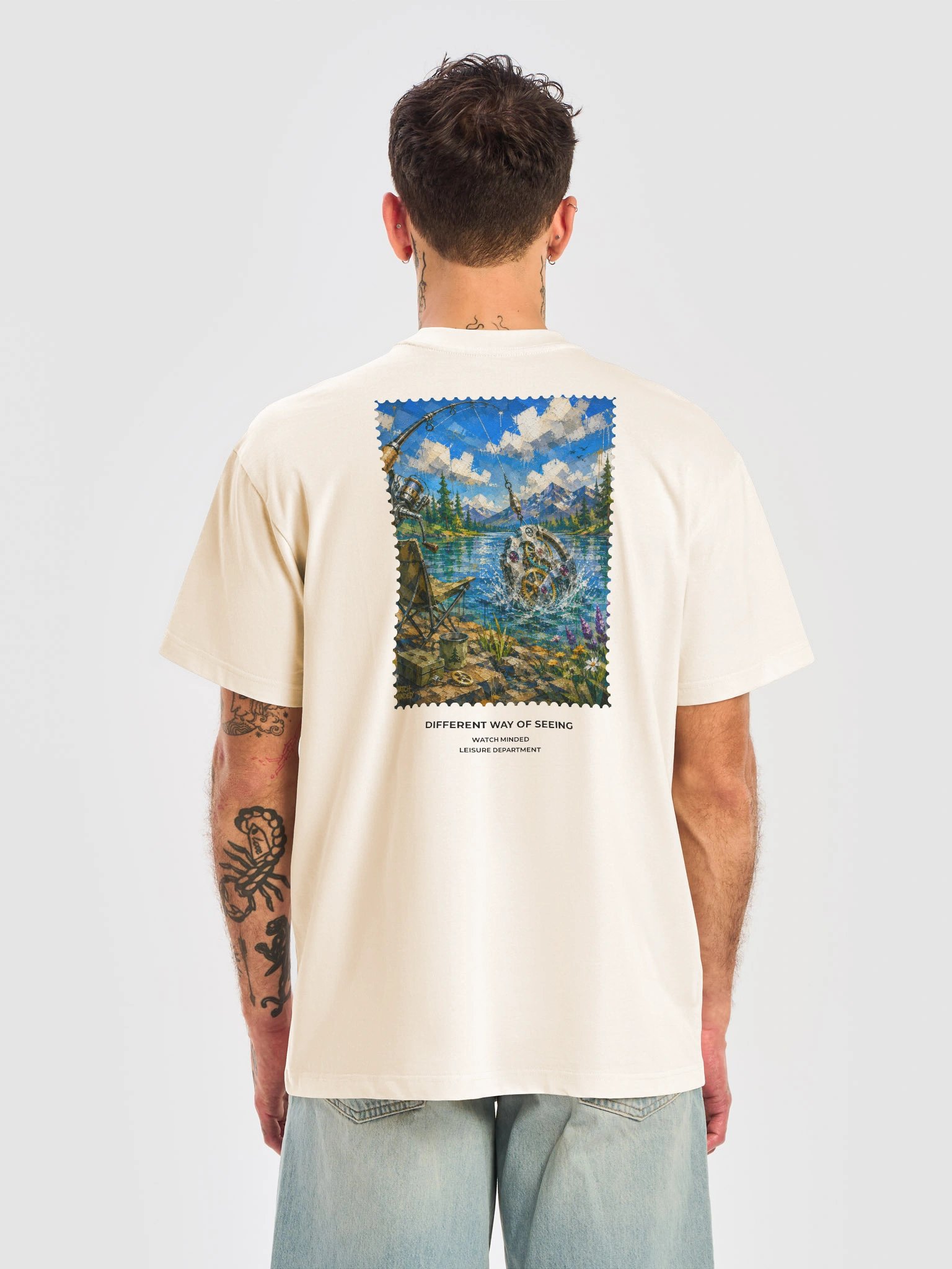 Relaxed Fit Heavy Cotton "Clockwork Fishing" T-Shirt, Vintage White product image (1)