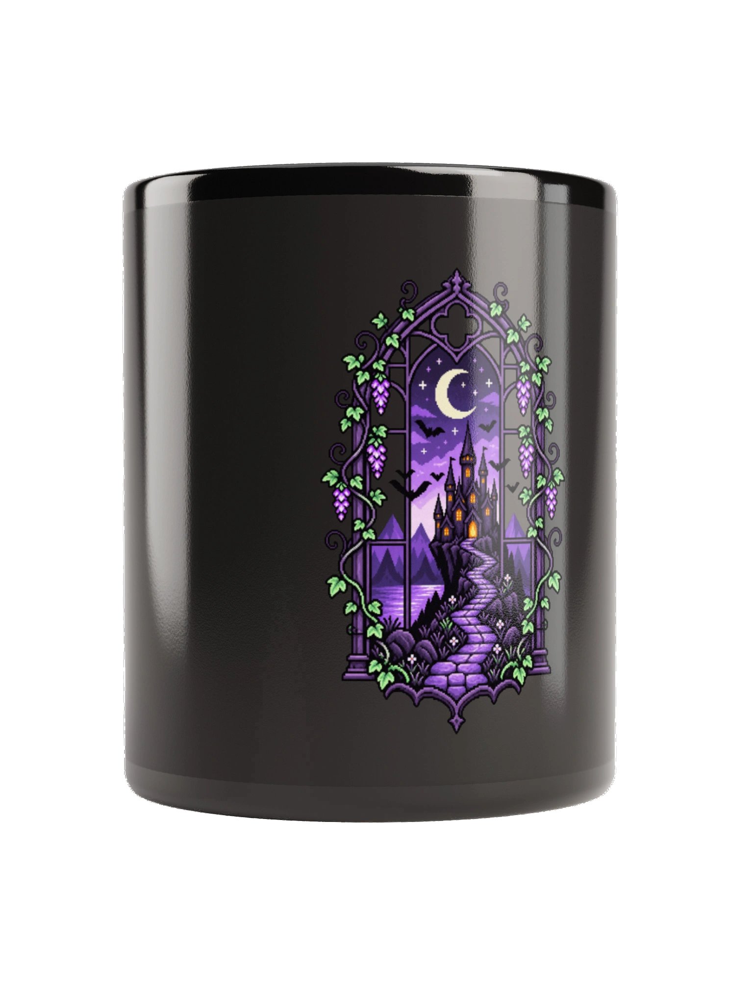 Moonlit Greenhouse Castle — Black Glossy Mug product image (1)
