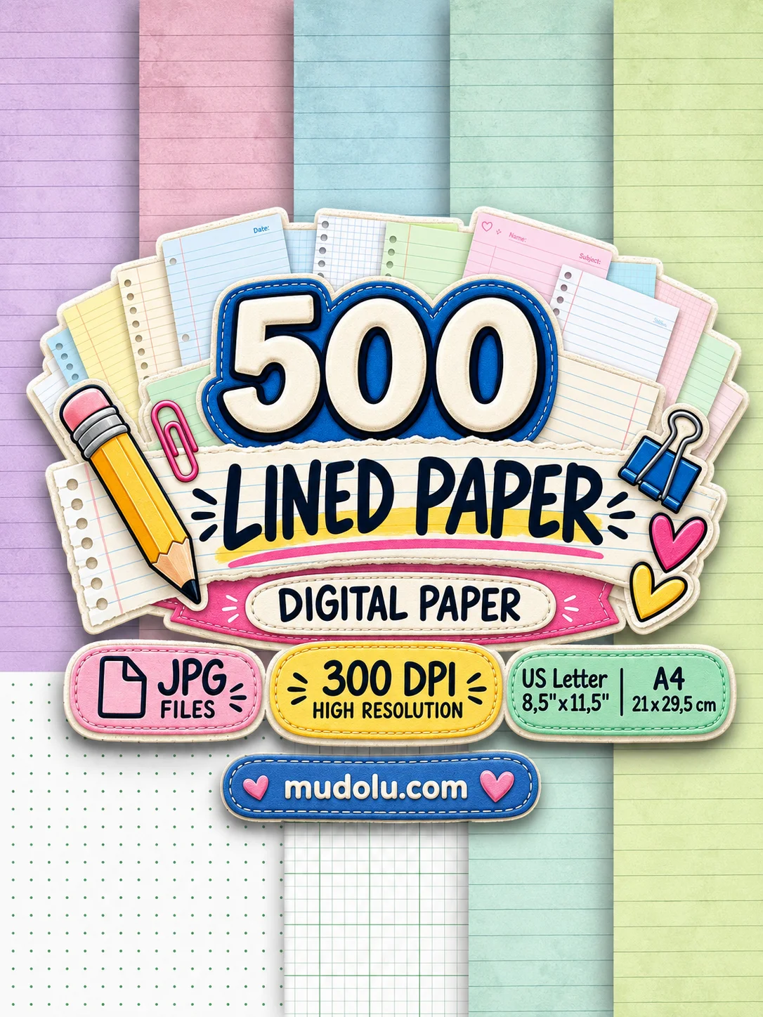 500 Lined Paper Bundle, Printable Notebook Pages, product image (7)