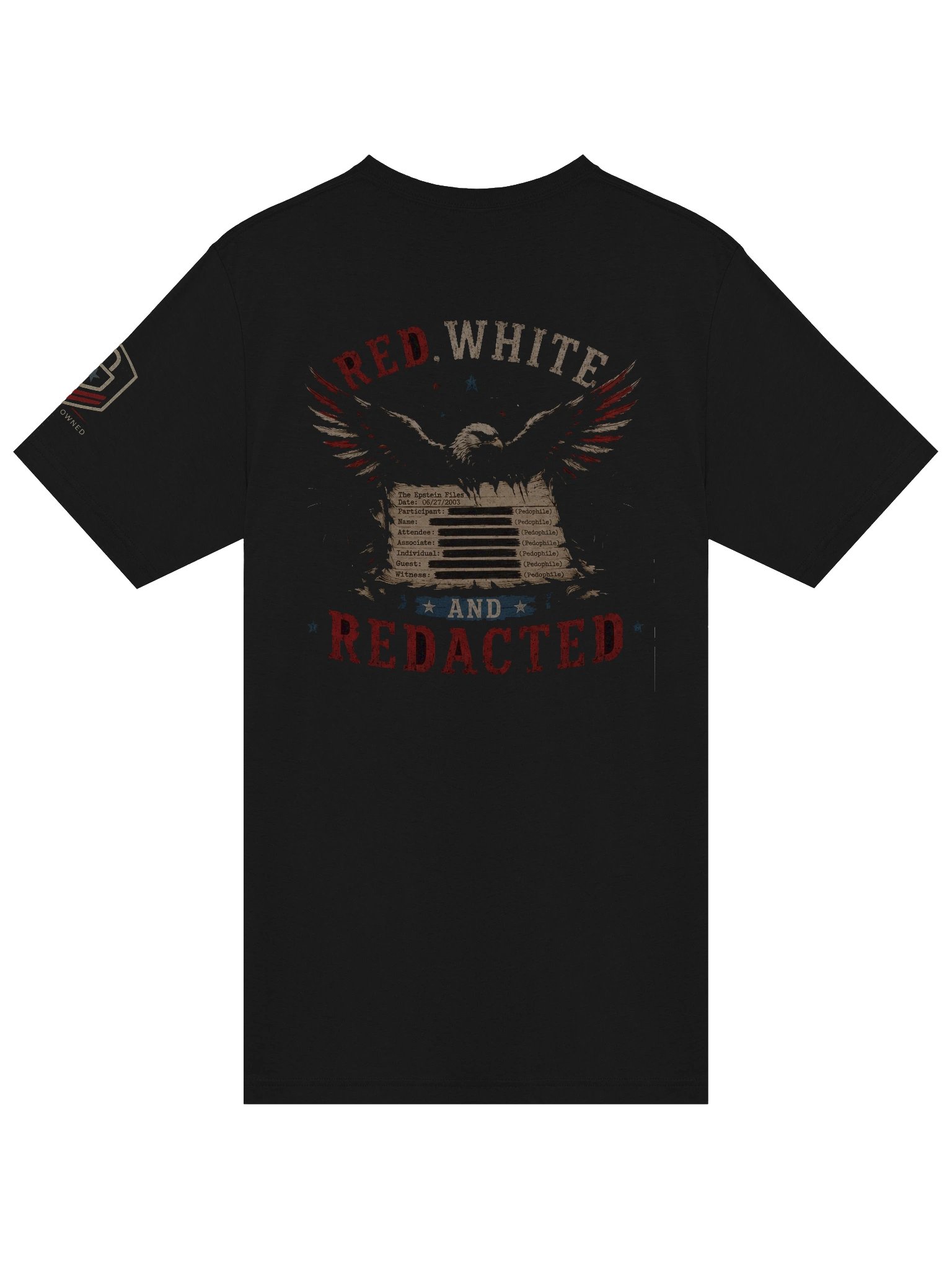 Red, white, and redacted T-shirt product image (4)