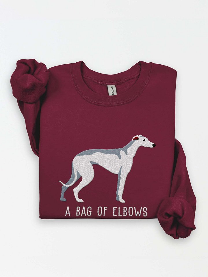 A Bag of Elbows Sweatshirt (Embroidered) of an English Greyhound(White) product image (1)