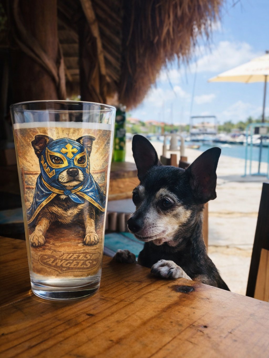 Defensor de la Casa Luchador Dog Pint Glass – Guard Dog Beer Glass | 16oz Bar Glass for Dog Owners | Mel’s Angels product image (1)