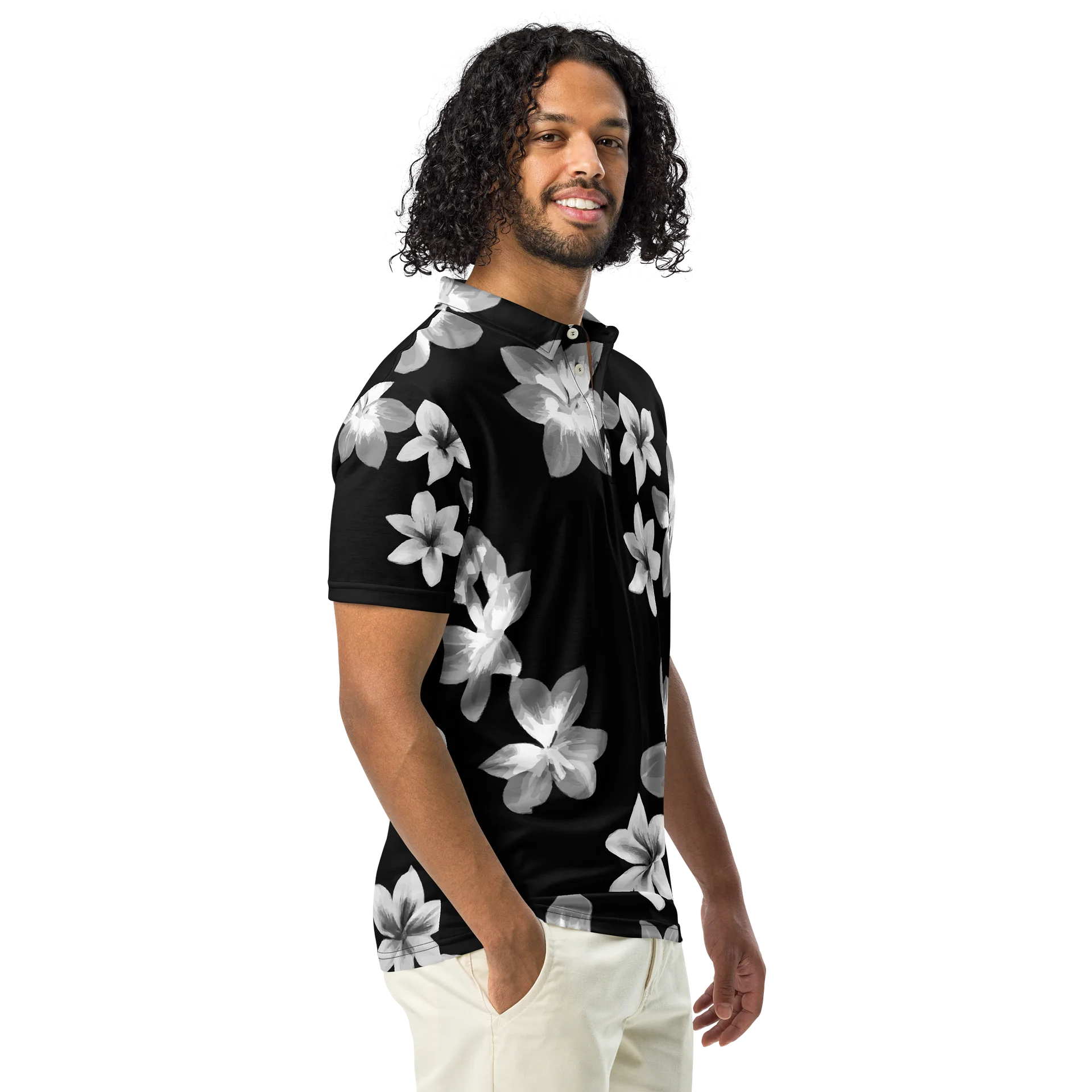 Volcanic Ash - Caribbean Soufriere Flower Print | Men's Slim Fit Polo Shirt product image (1)