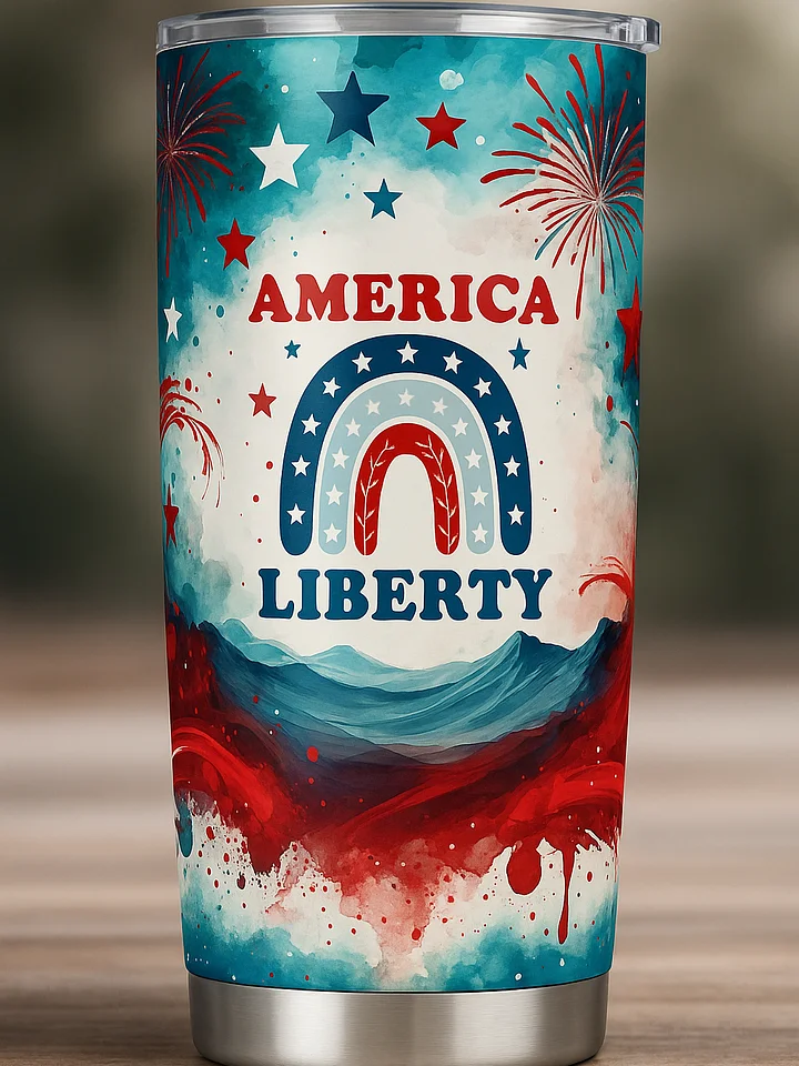 Patriotic Liberty Tumbler Wrap PNG | 20oz America Sublimation Design | Red White Blue Fireworks | 4th of July Digital Download product image (1)