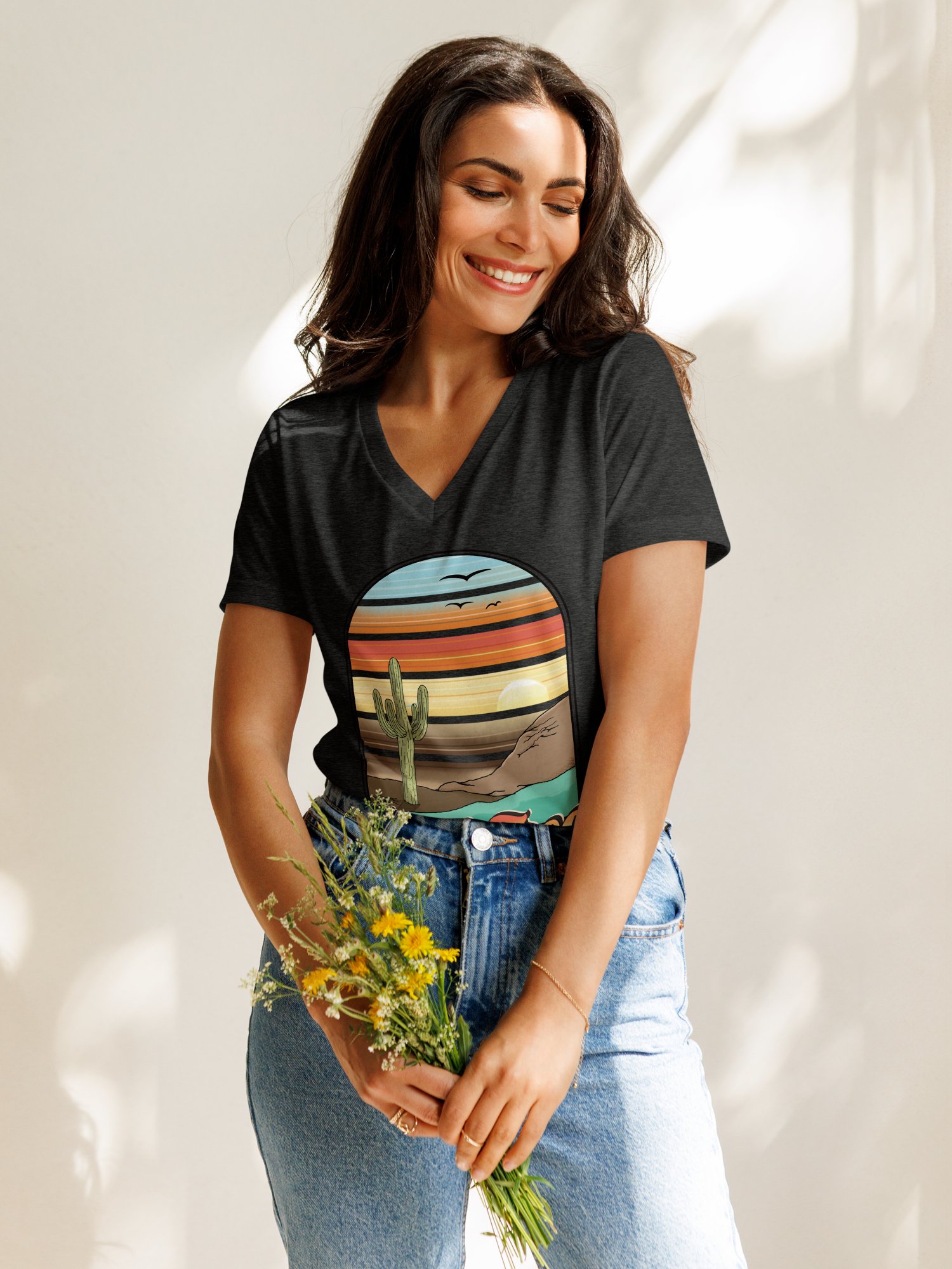 Women's Relaxed V-Neck T-Shirt - Break Free Cactus product image (1)