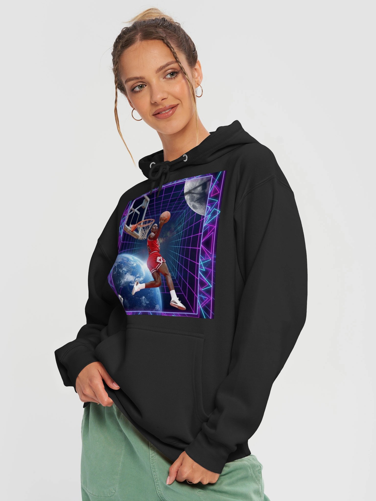 90s VINTAGE RETRO AIR JORDAN DUNK CONTEST SPACE GRID HOODIE product image (28)