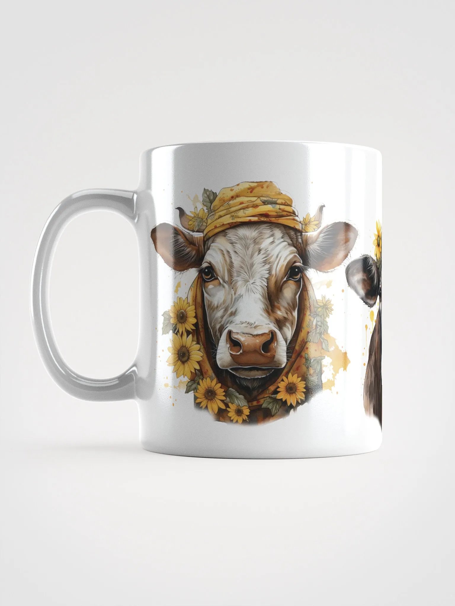 Whimsical Sunflower Cow White Glossy Mug product image (6)