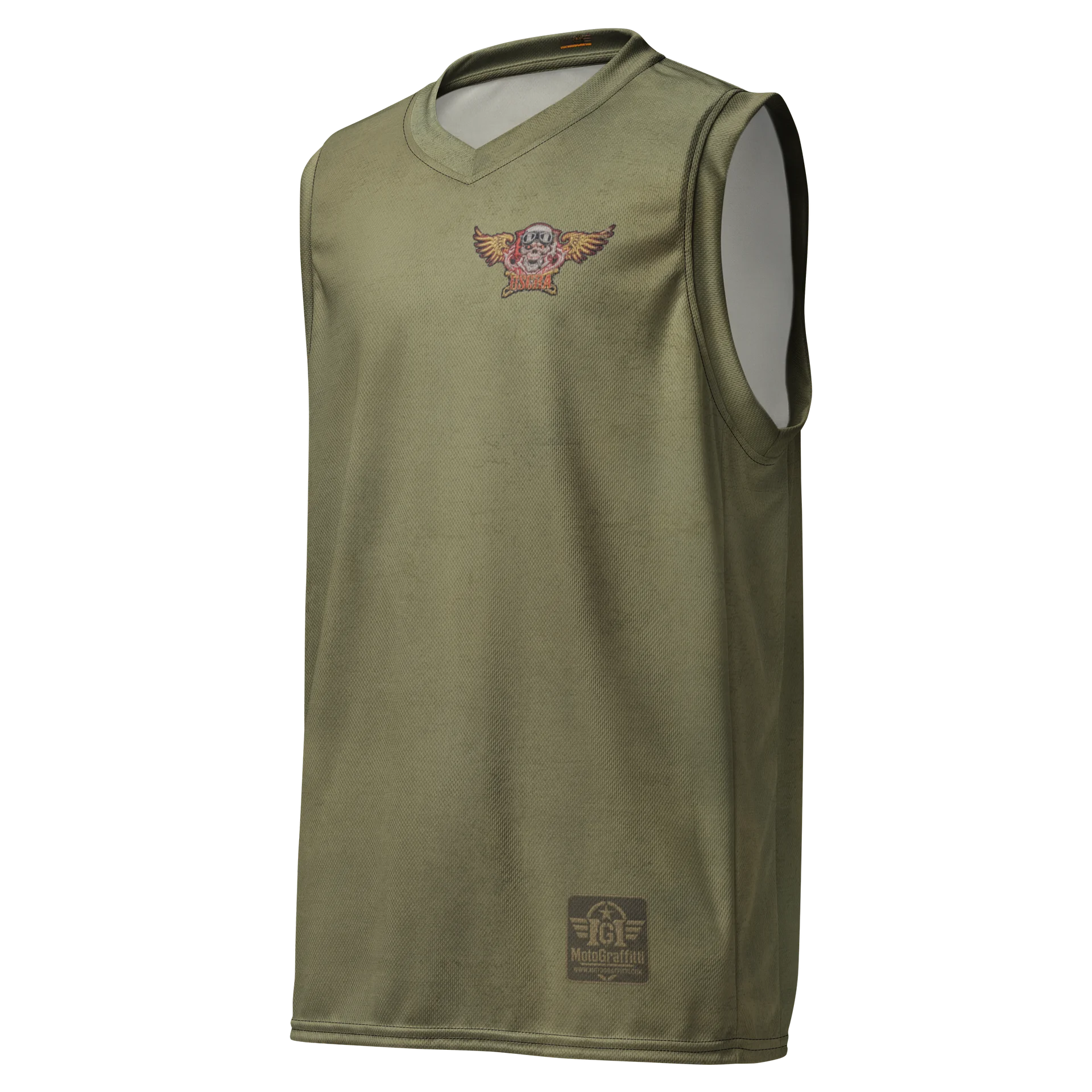 Distressed U.S. Cavalry Riders Skull Basketball Jersey OD Green product image (1)