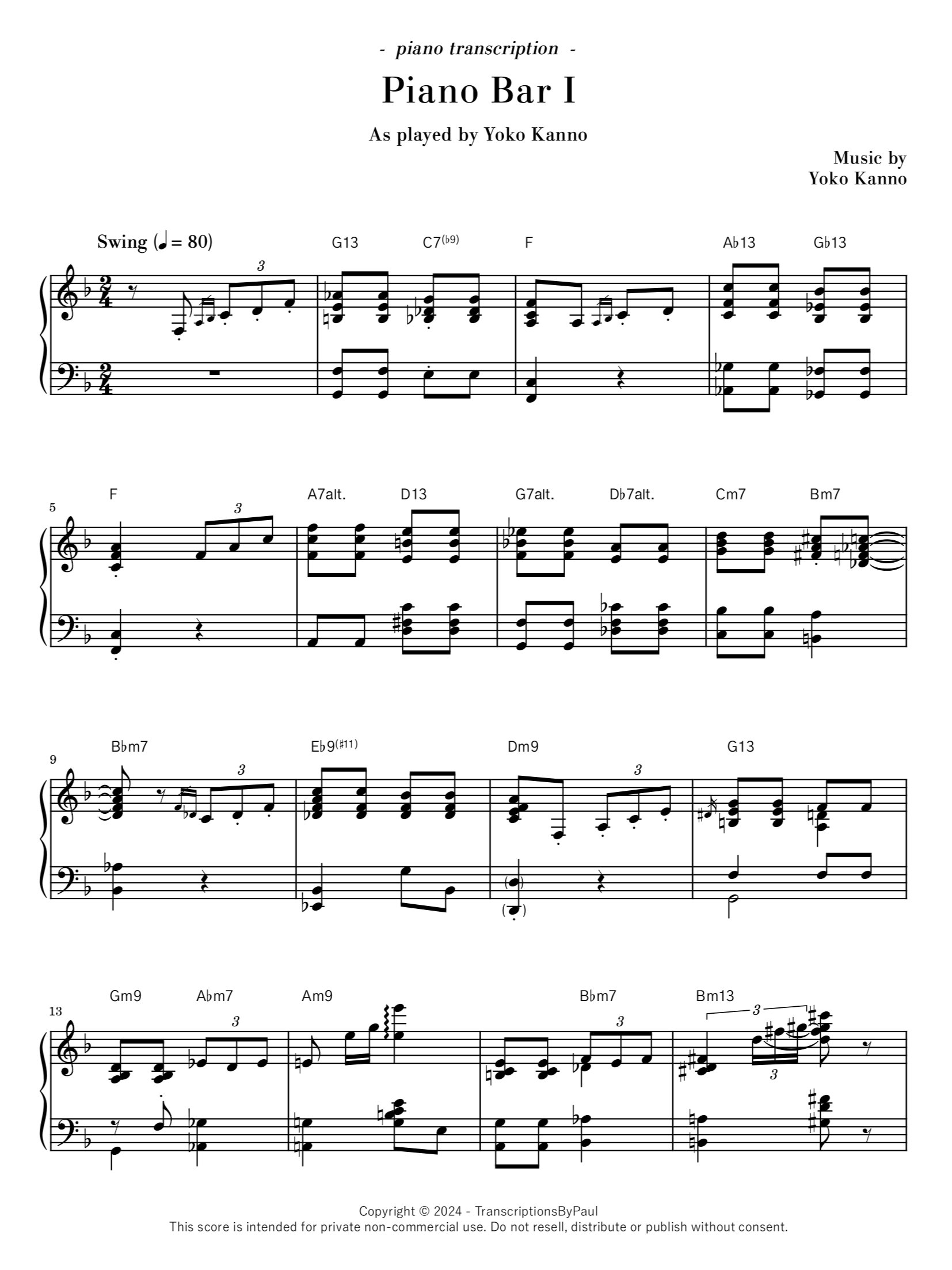 Piano Bar I - Yoko Kanno product image (1)
