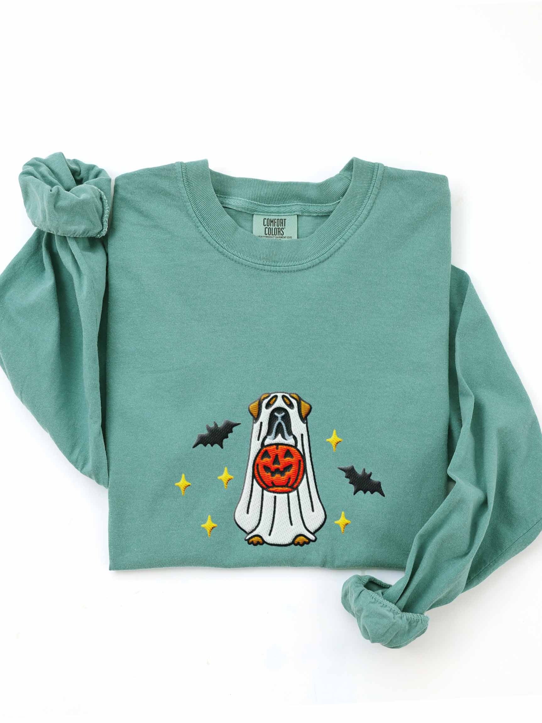 Halloween English Mastiff(Tan, Black Mask) Embroidered Long-Sleeve T-Shirt product image (1)