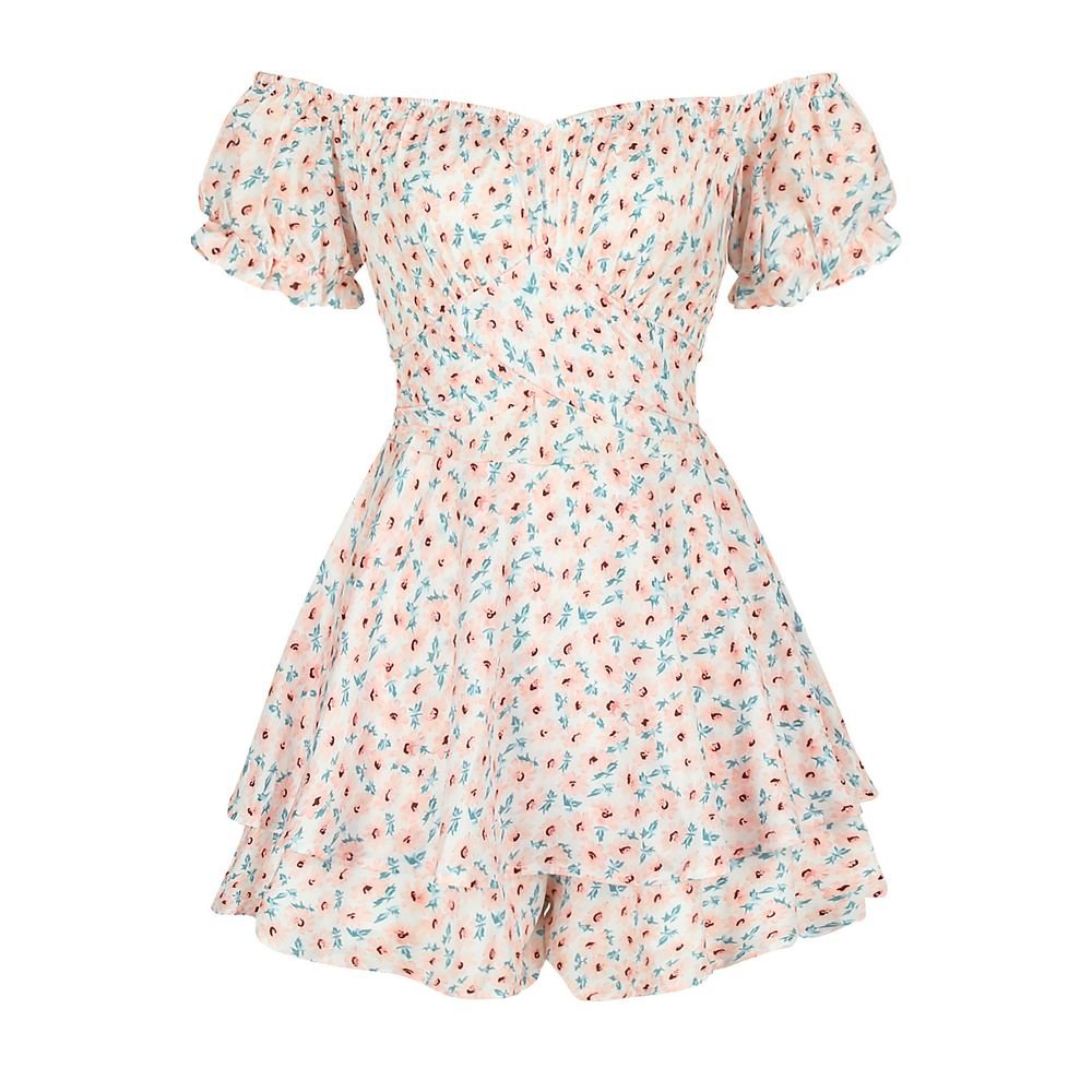 Women's Summer Short Sleeve Neck Pleated Floral Jumpsuit product image (2)