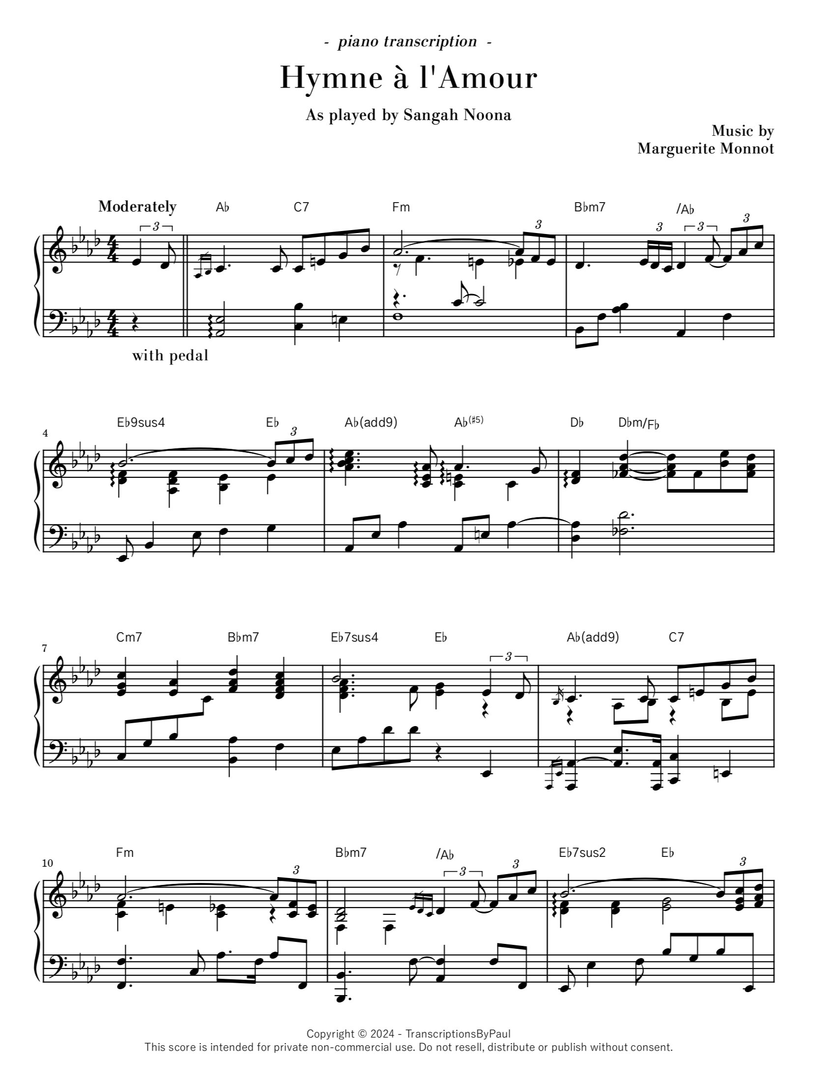 [A♭ major] Hymne à l'Amour - Sangah Noona product image (1)