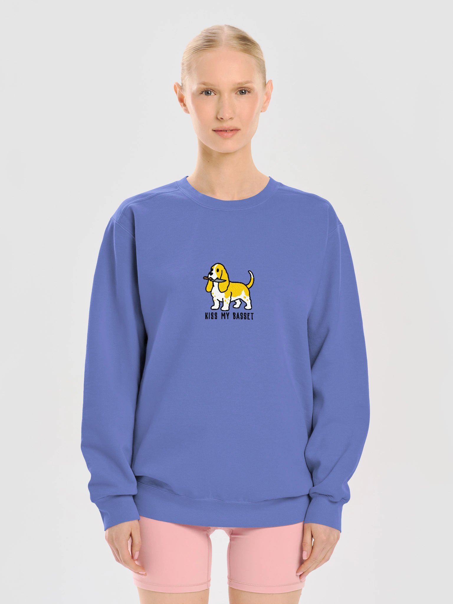 Kiss My Basset Funny Chibi-Style Embroidered Premium Sweatshirt for Basset Hound(Lemon) Owners product image (13)