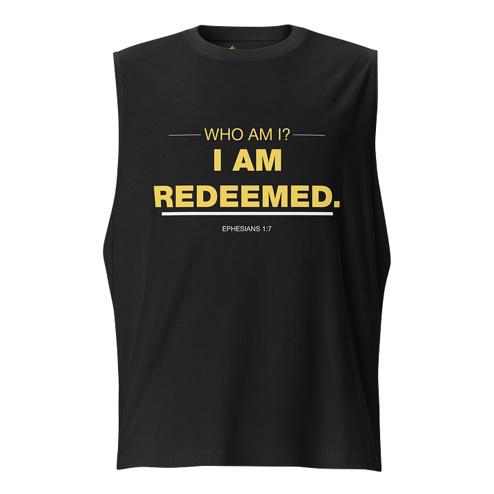 WHO AM I? I AM REDEEMED BLACK MUSCLE TEE (03/06) product image (1)