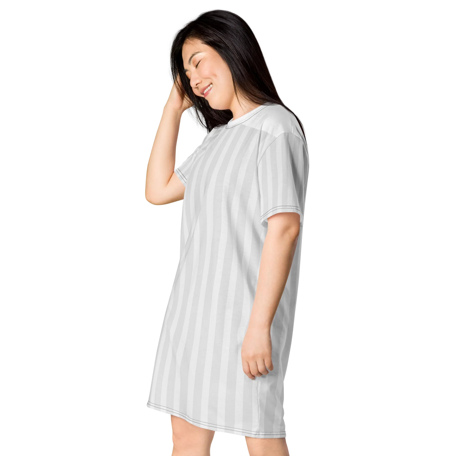 Exclusive White & Grey Striped Oversized T-Shirt Dress | TDS Music product image (3)