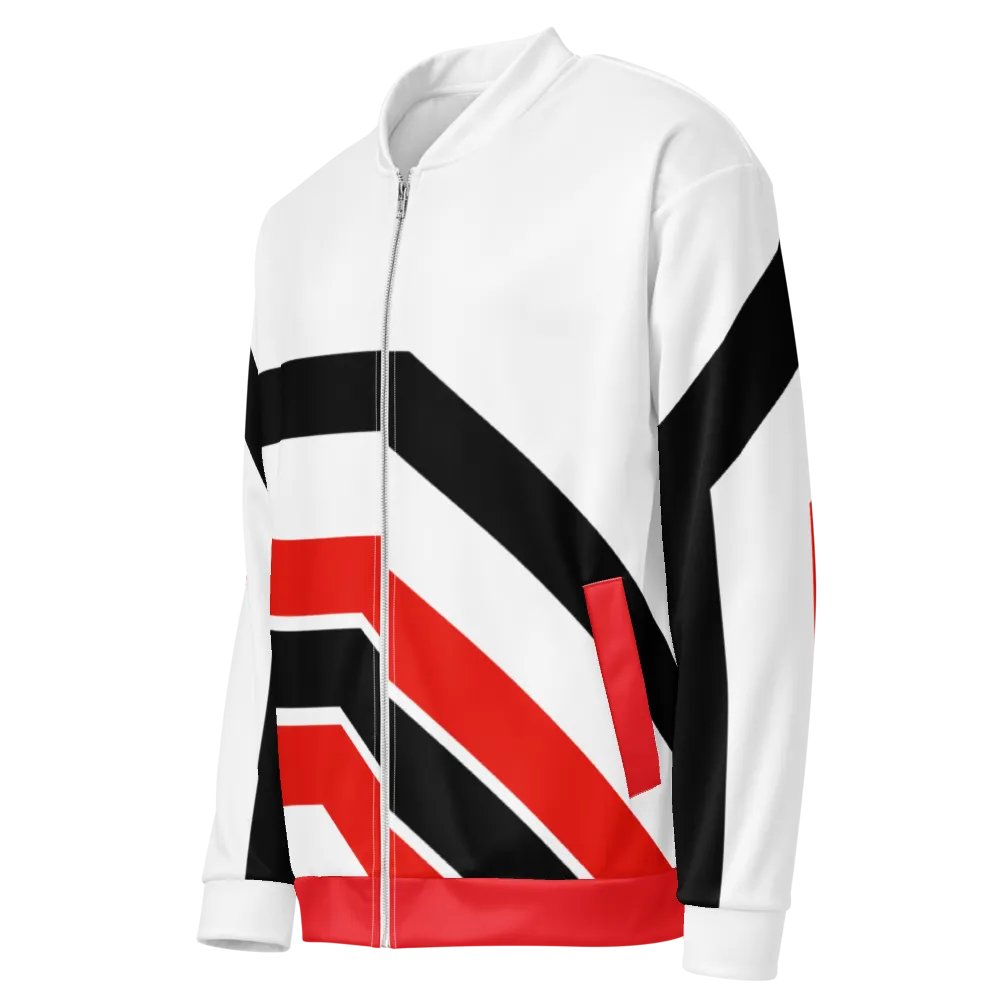 Red/Black/White Bent Lines Unisex Bomber Jacket product image (8)