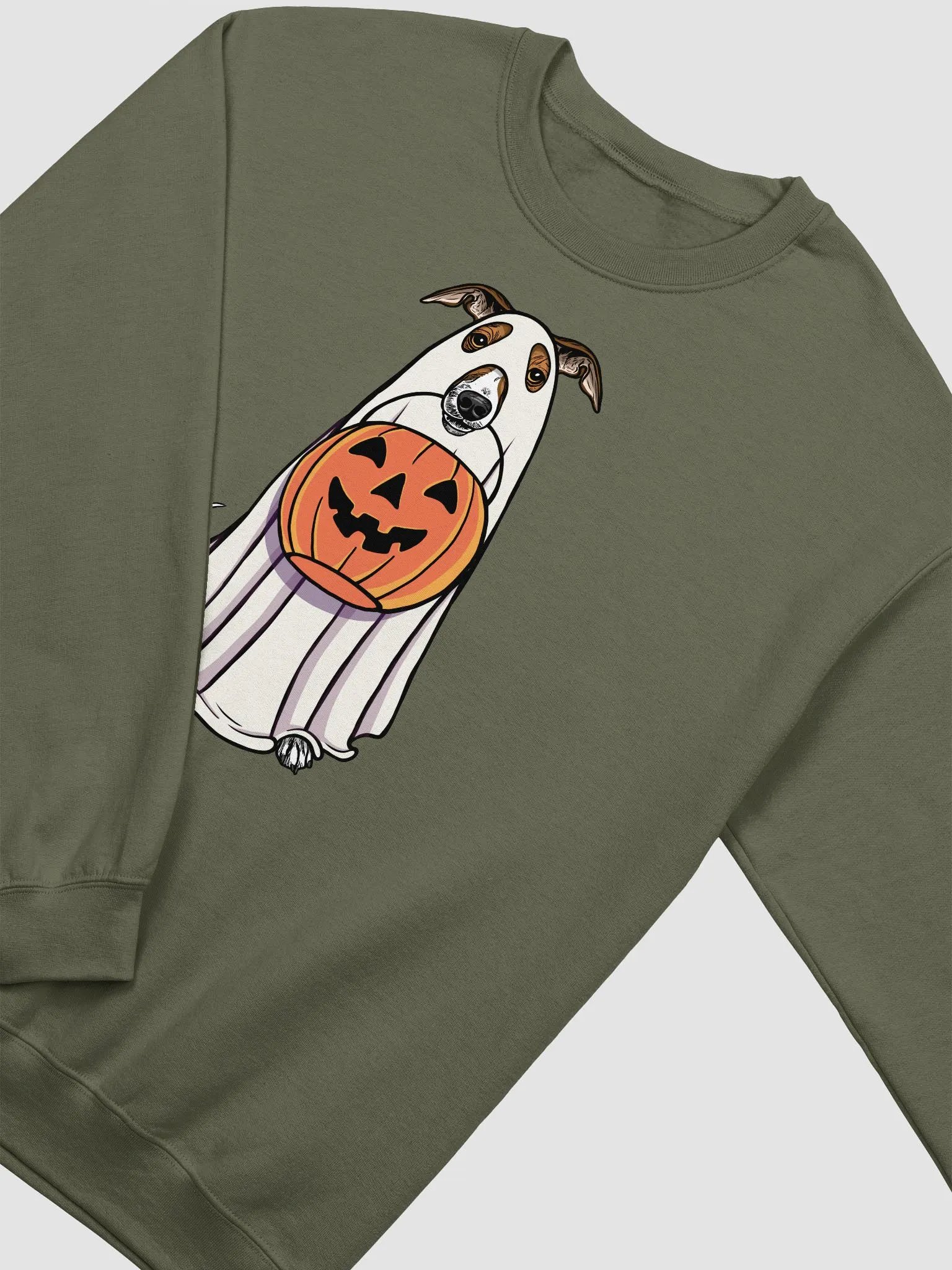 Funny Halloween Italian Greyhound(Sable) Sweatshirt | Funny Iggy Wearing a Ghost Costume and Holding a Pumpkin Basket product image (4)