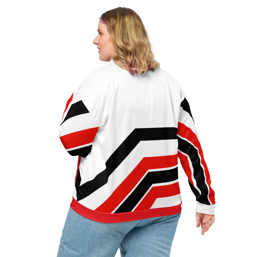Red/Black/White Bent Lines Unisex Bomber Jacket product image (5)