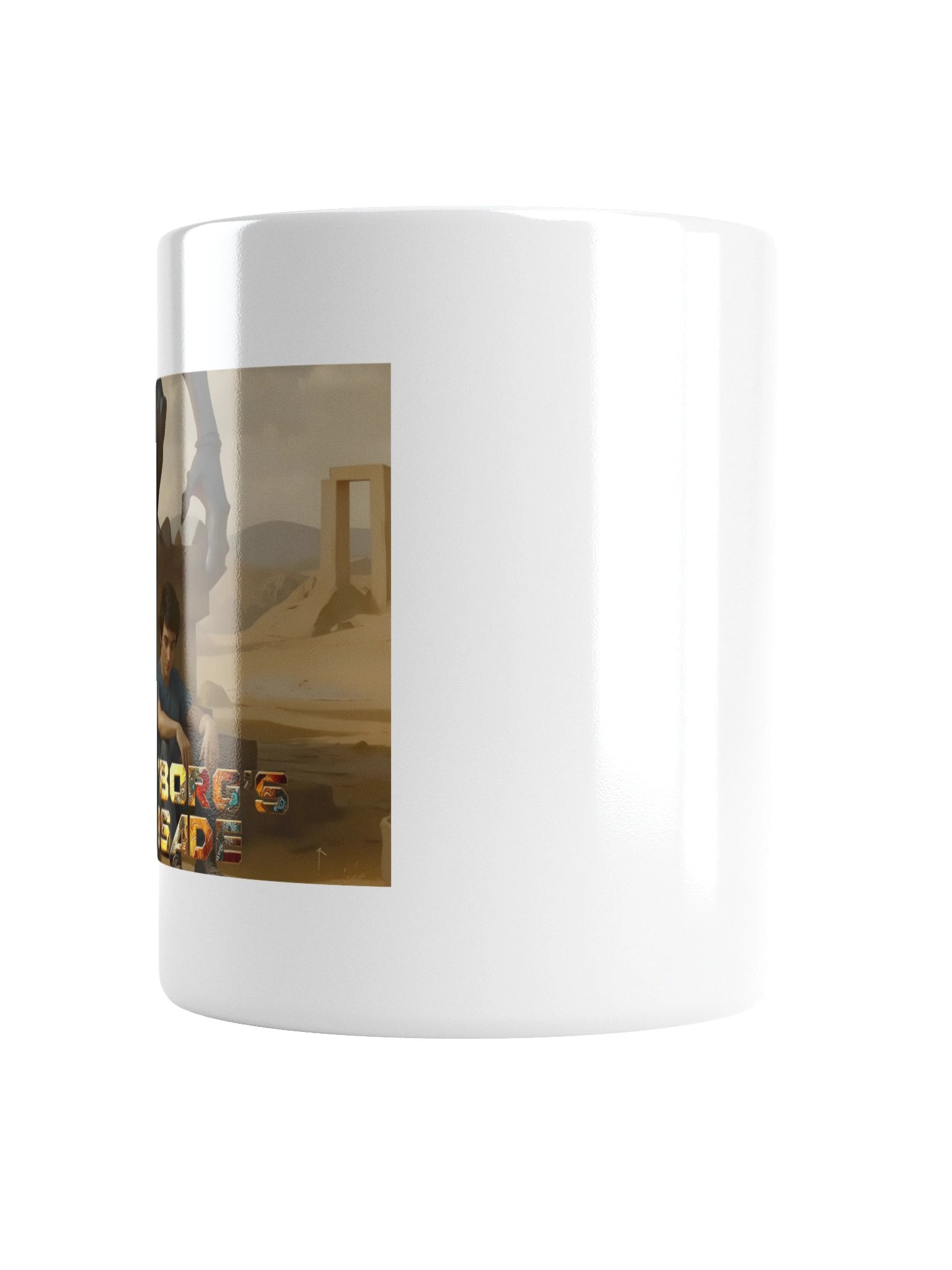 A White Mug Featuring James Hunter Sitting at the Foot of the Mysterious Statue product image (6)