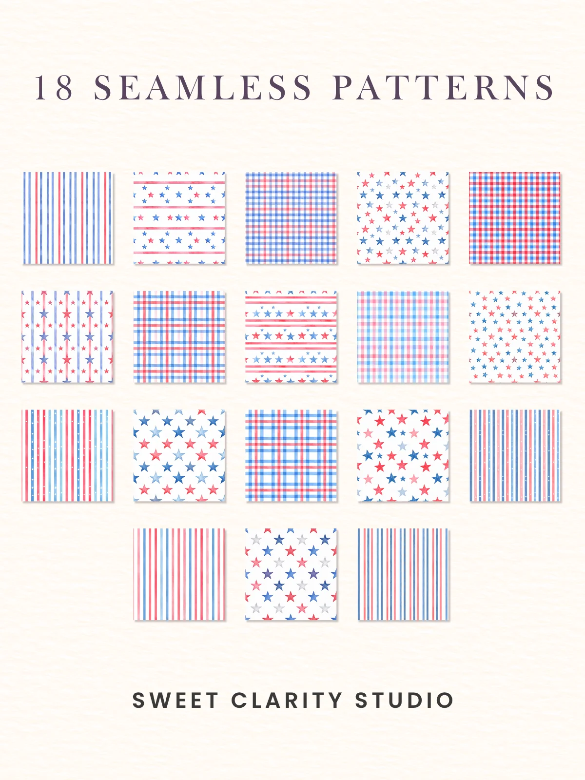 Stars & Stripes Seamless Patterns Patriotic Red White Blue Digital Papers Gingham 4th Of July Background USA Independence Day Commercial Use product image (4)