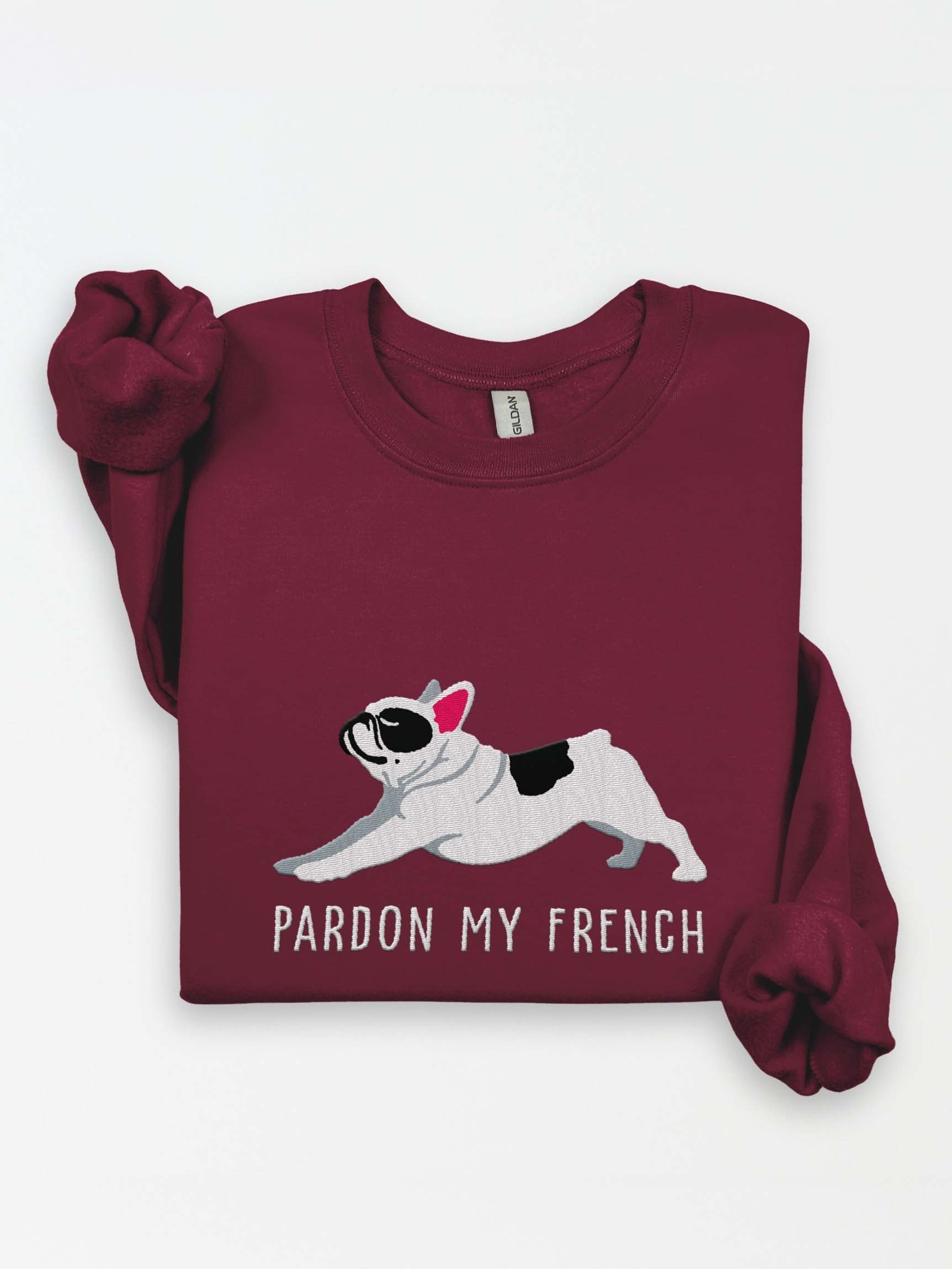 Pardon My French Sweatshirt (Embroidered) of a French Bulldog(Pied Black) product image (1)