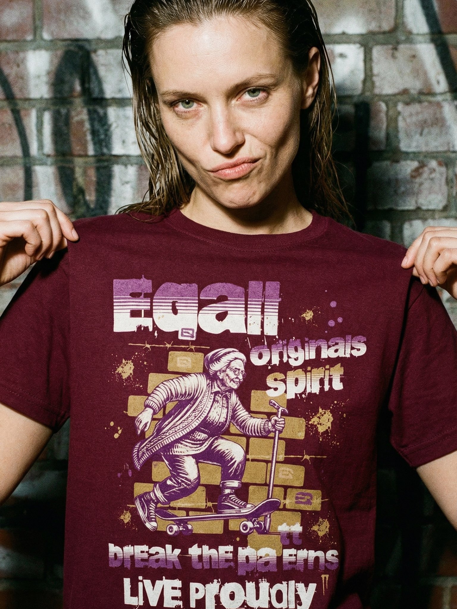 Urban Grandma Skater Vibes Heavyweight 100% Cotton T-shirt by EQALL® Originals_Purple / Mustard product image (1)