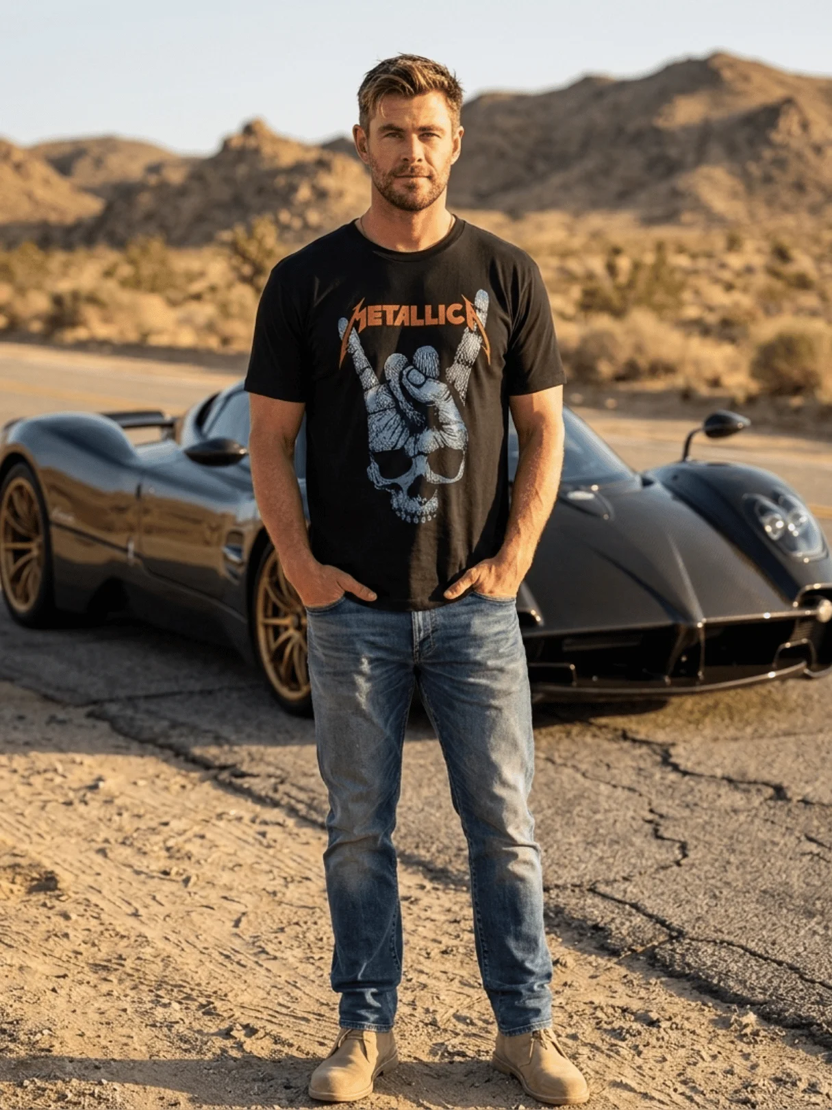 Metallica Devil Horns Skull T-Shirt | Blue Skull Dark Art Graphic Tee | Heavy Metal Hand Sign Orange Logo Collector Band Shirt product image (1)