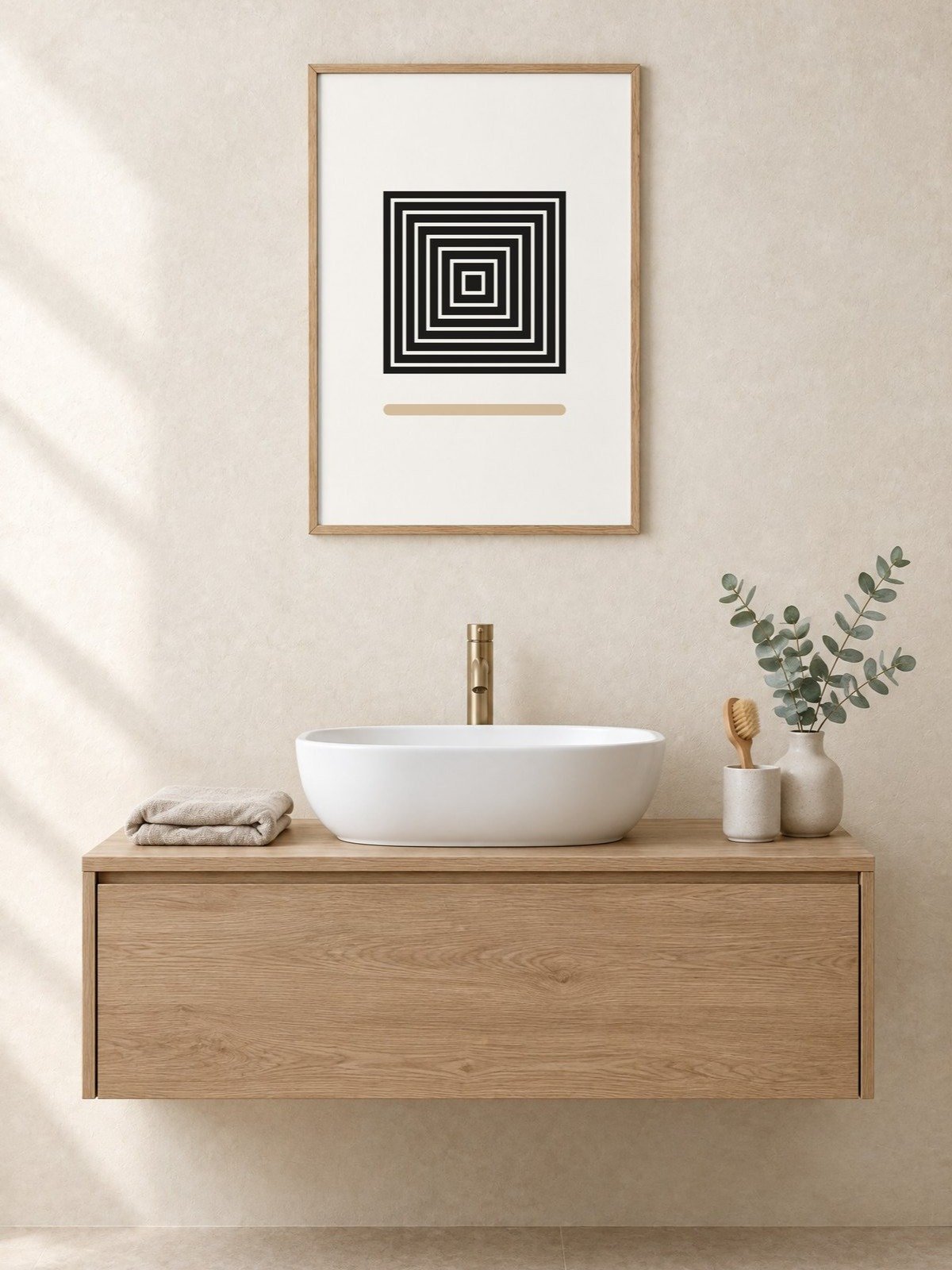 Geometric Square Line Print | Black and White Bathroom Wall Art product image (1)