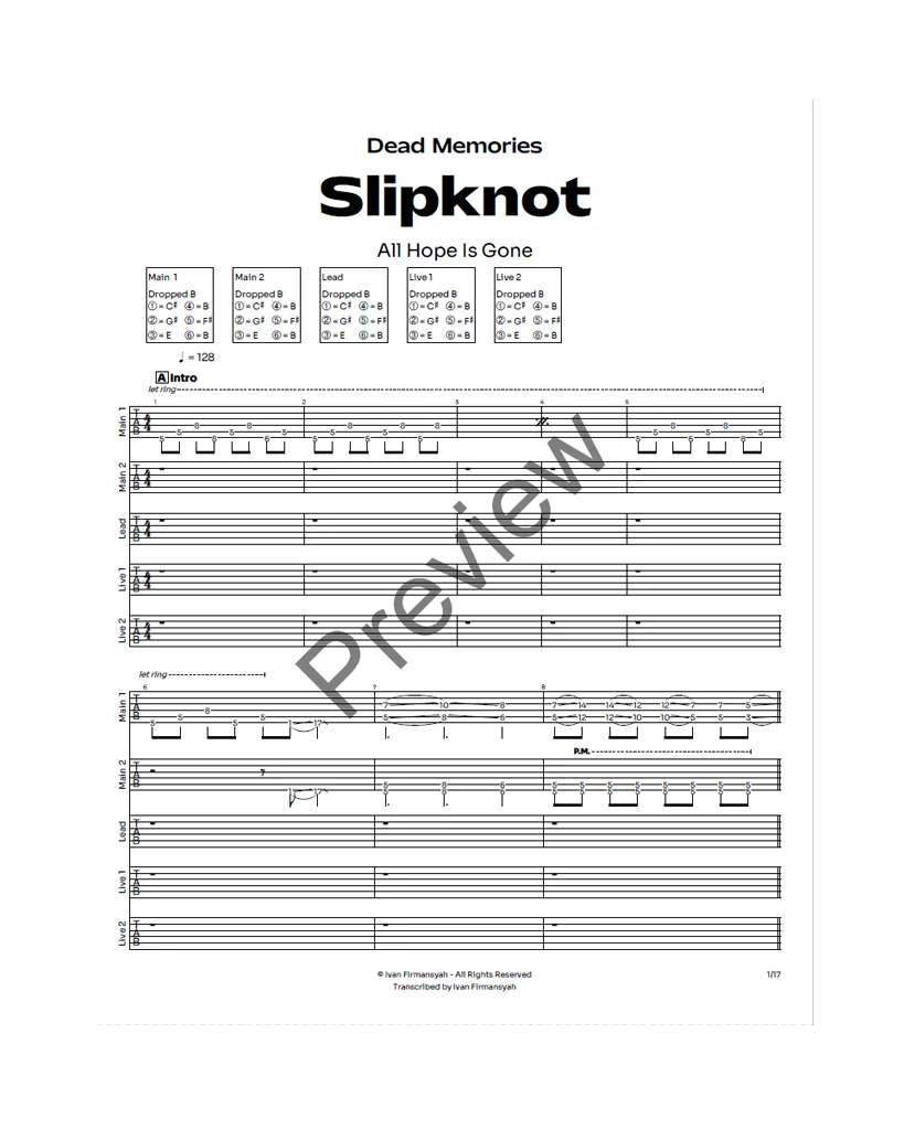 Slipknot - Dead Memories Complete Guitar Tab product image (2)