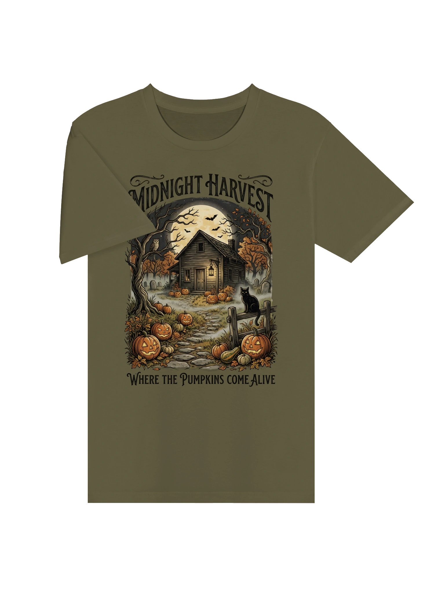 Halloween T-Shirt – Vintage Pumpkin & Haunted Farmhouse – Unisex product image (2)