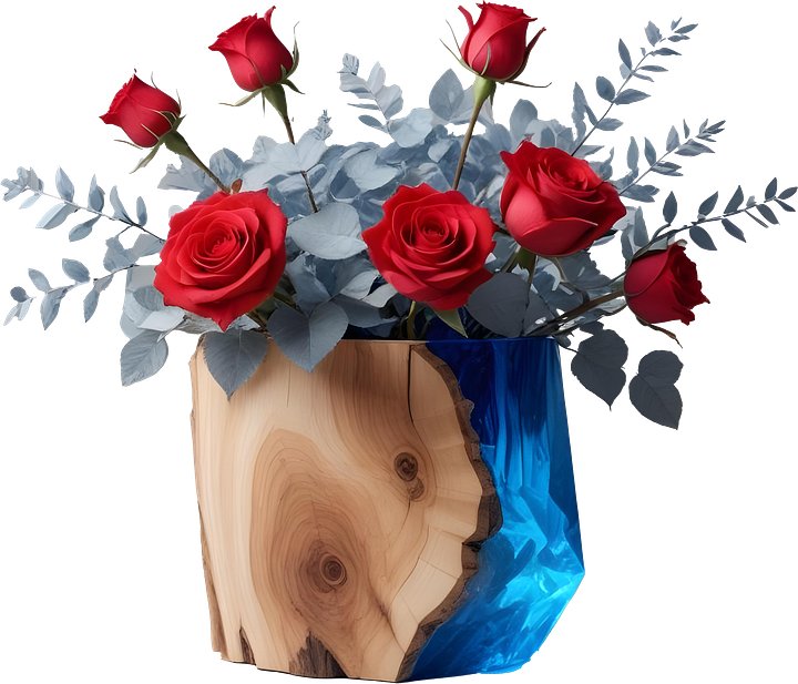 Blue Radiance – Wood and Resin Rose Vase PNG product image (1)