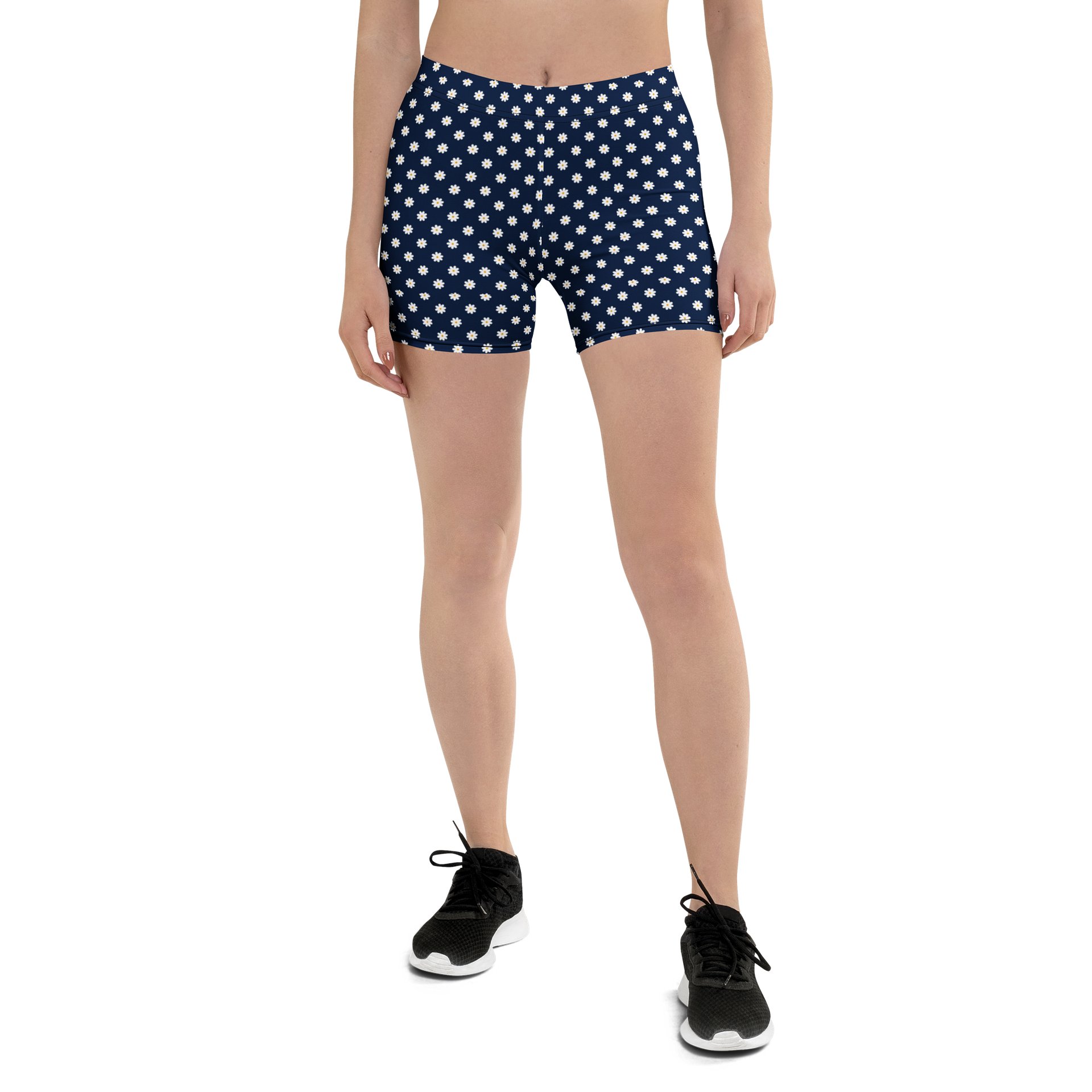 Navy Daisy All-Over Print Women’s Fitted Shorts product image (1)